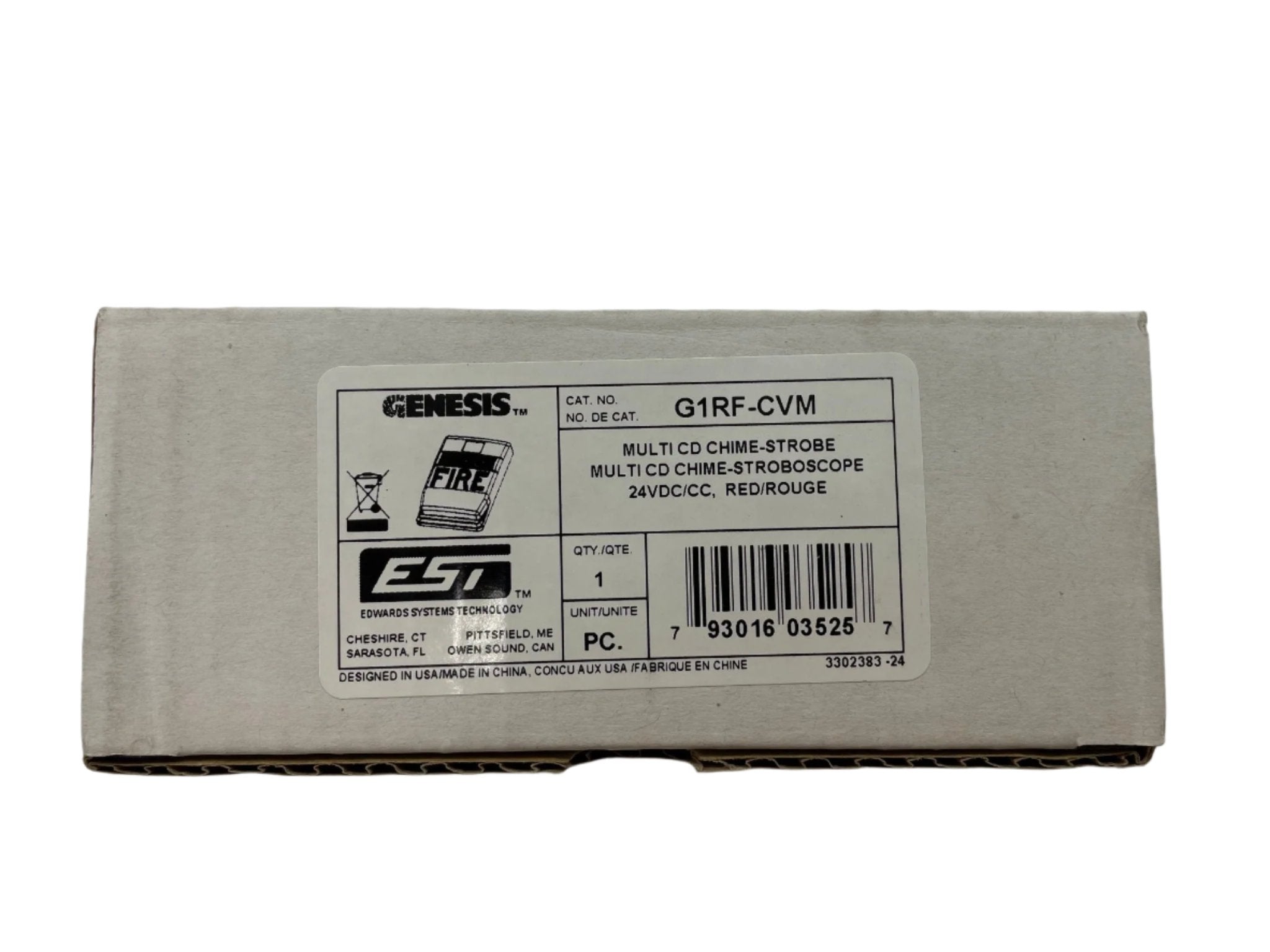 Edwards G1RF-CVM strobe light with orange casing and mounting bracket, used for industrial safety and warning applications.