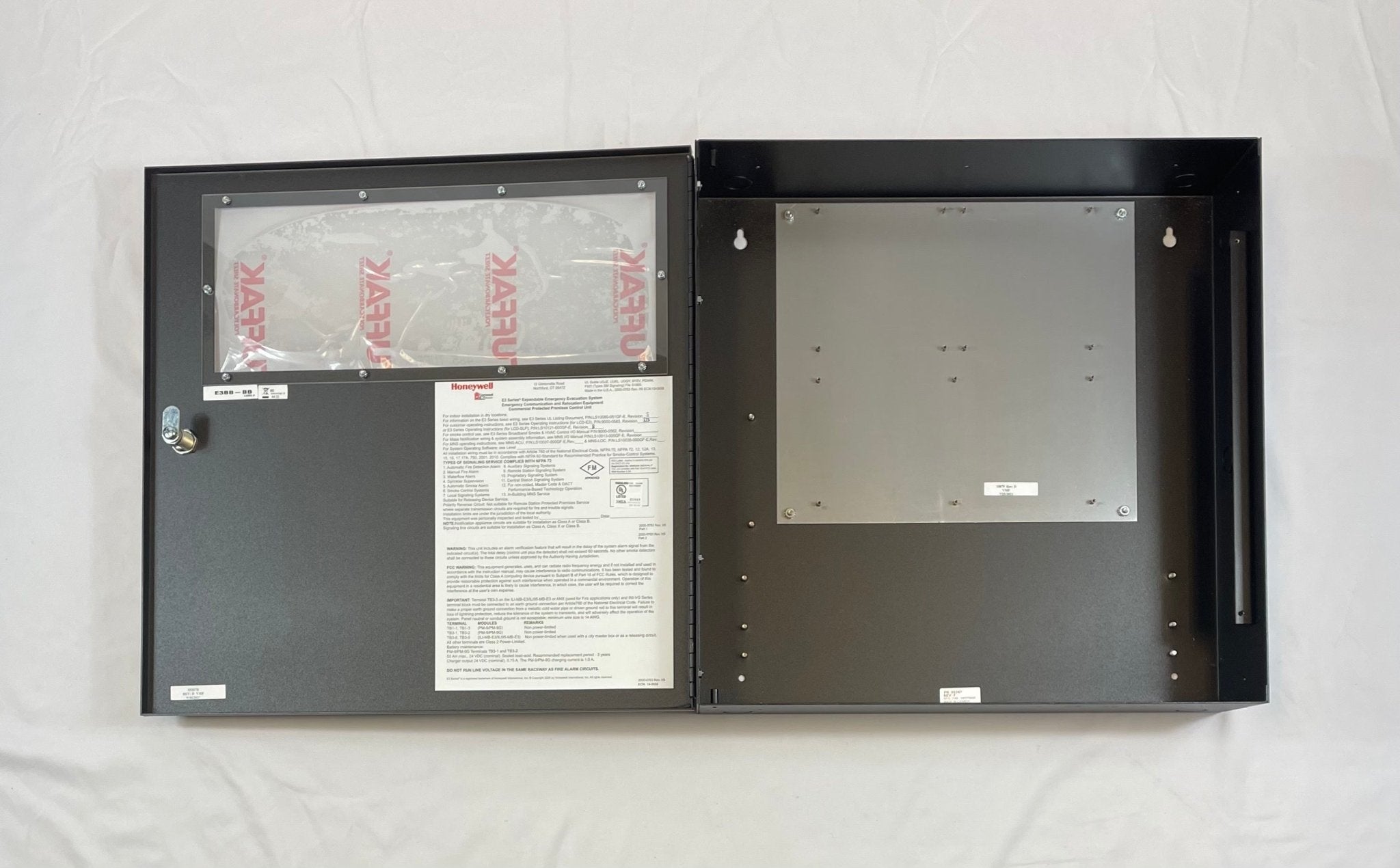 Gamewell-FCI E3BB-BB enclosure cabinet, LOC B size, metal fire alarm control panel housing with secure door and locking mechanism