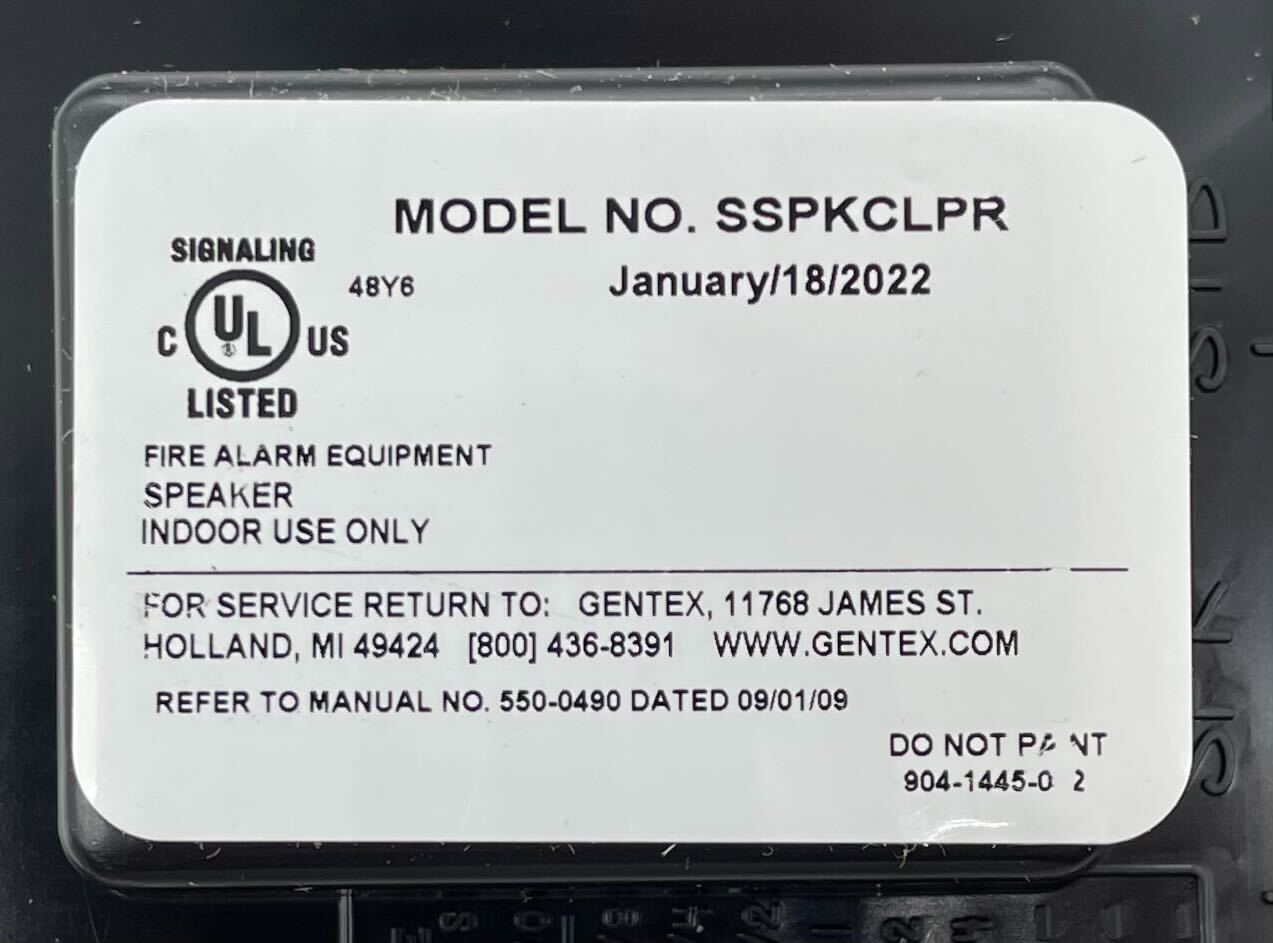 Gentex SSPKCLPR speaker for vehicle audio systems, showing a close-up of the black speaker cone and mounting frame.