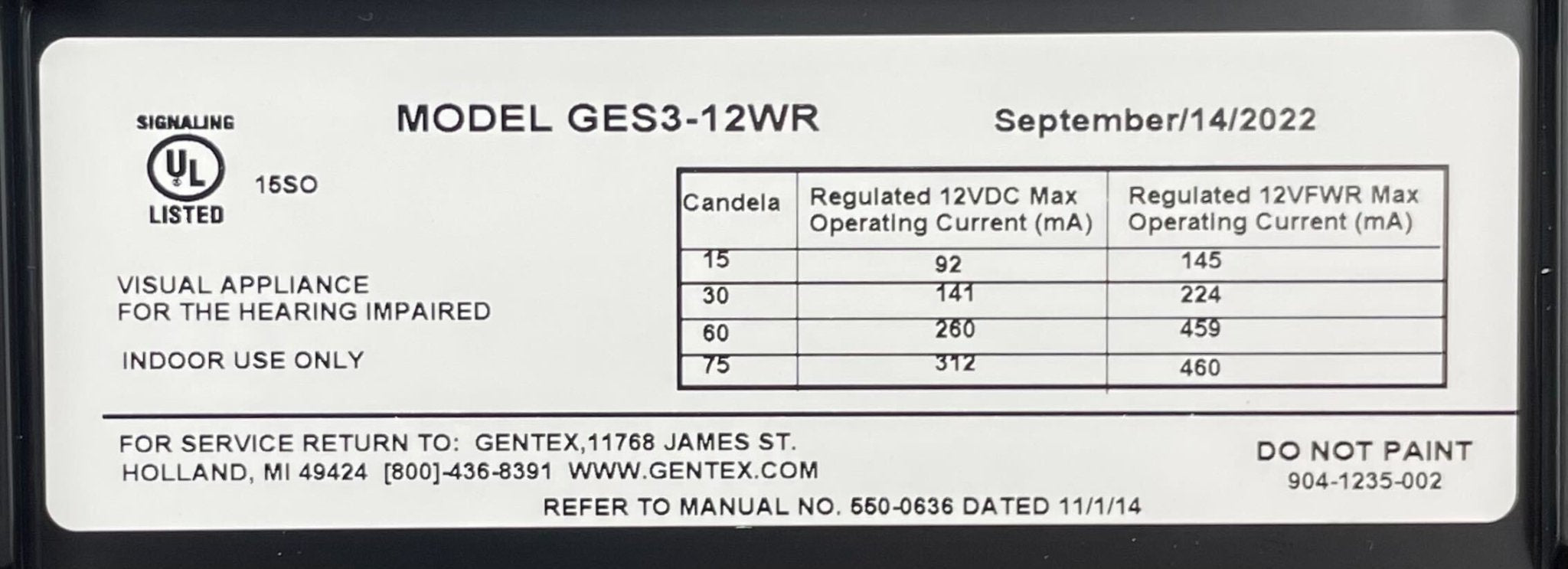Mel-noページ Gentex GES3-12WR (904-1235-002) Strobe Only - The Fire Alarm Supplier