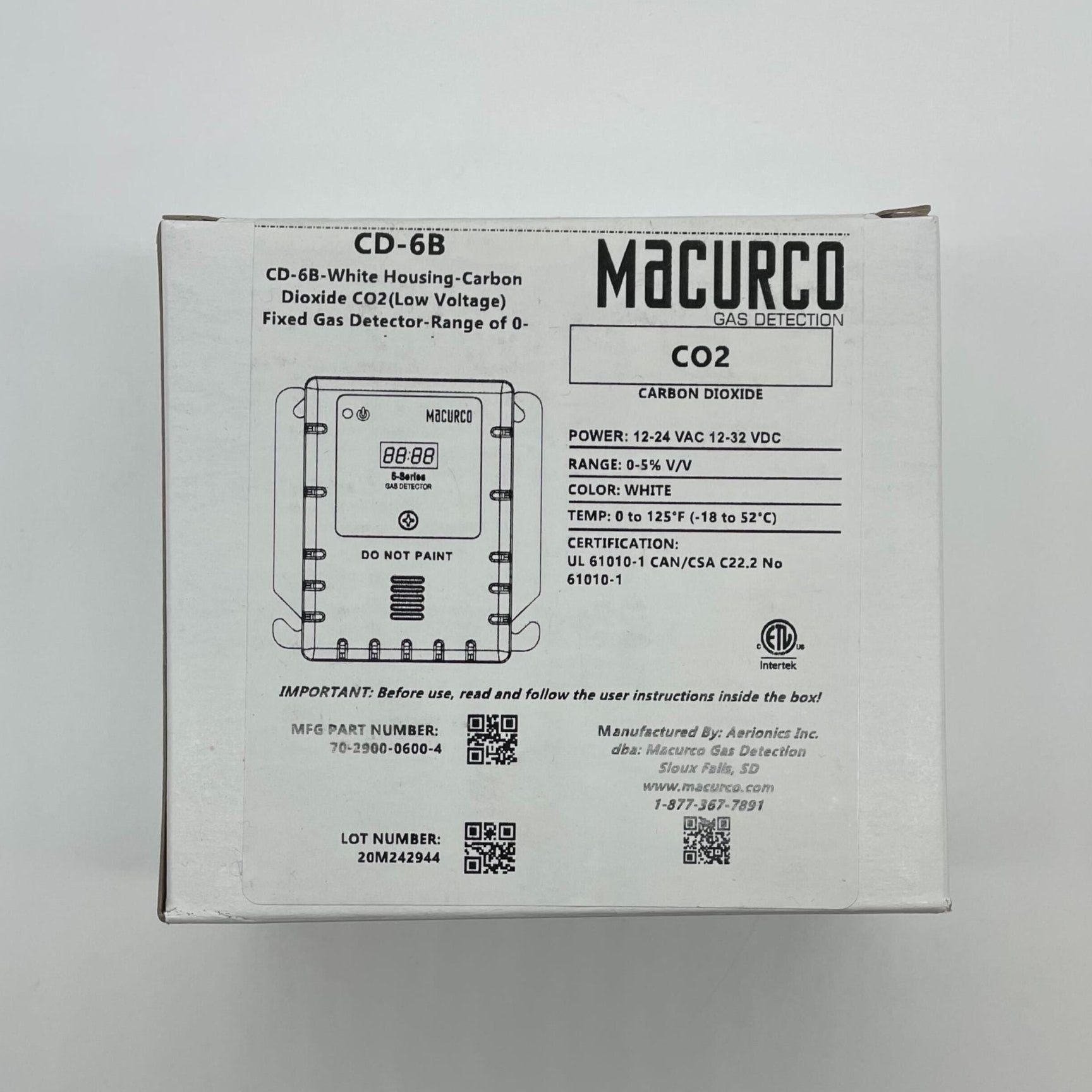 Macurco CD-6B Carbon Dioxide Fixed Gas Detector Box - The Fire Alarm Supplier