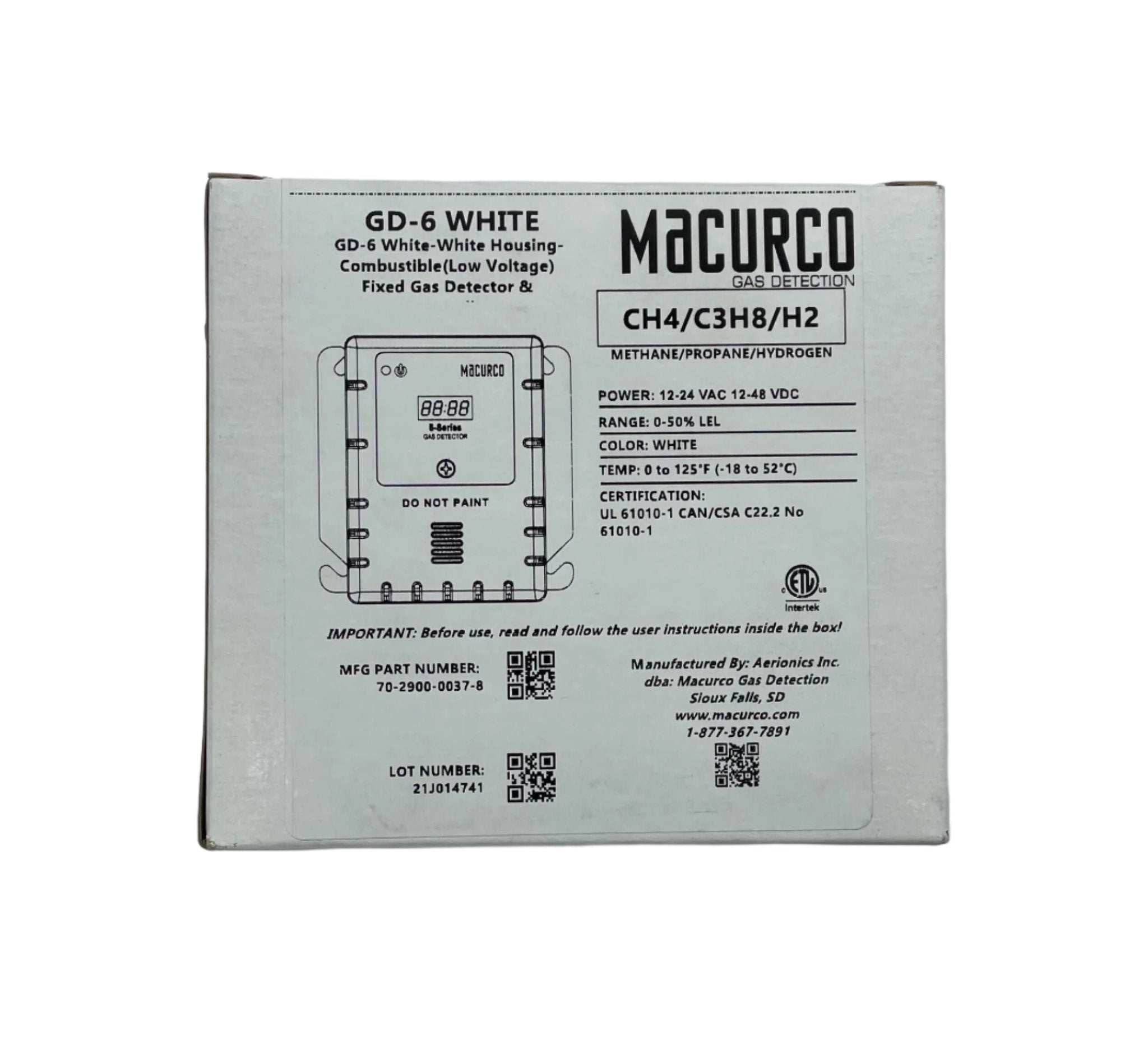 Macurco GD-6 WHITE Fixed Gas Detector - The Fire Alarm Supplier