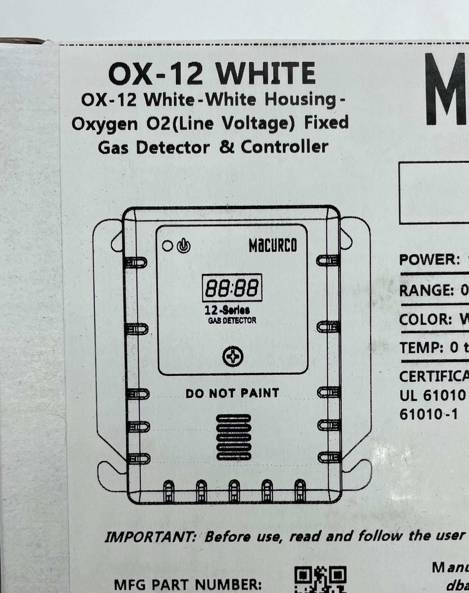 Macurco OX-12 WHITE - The Fire Alarm Supplier