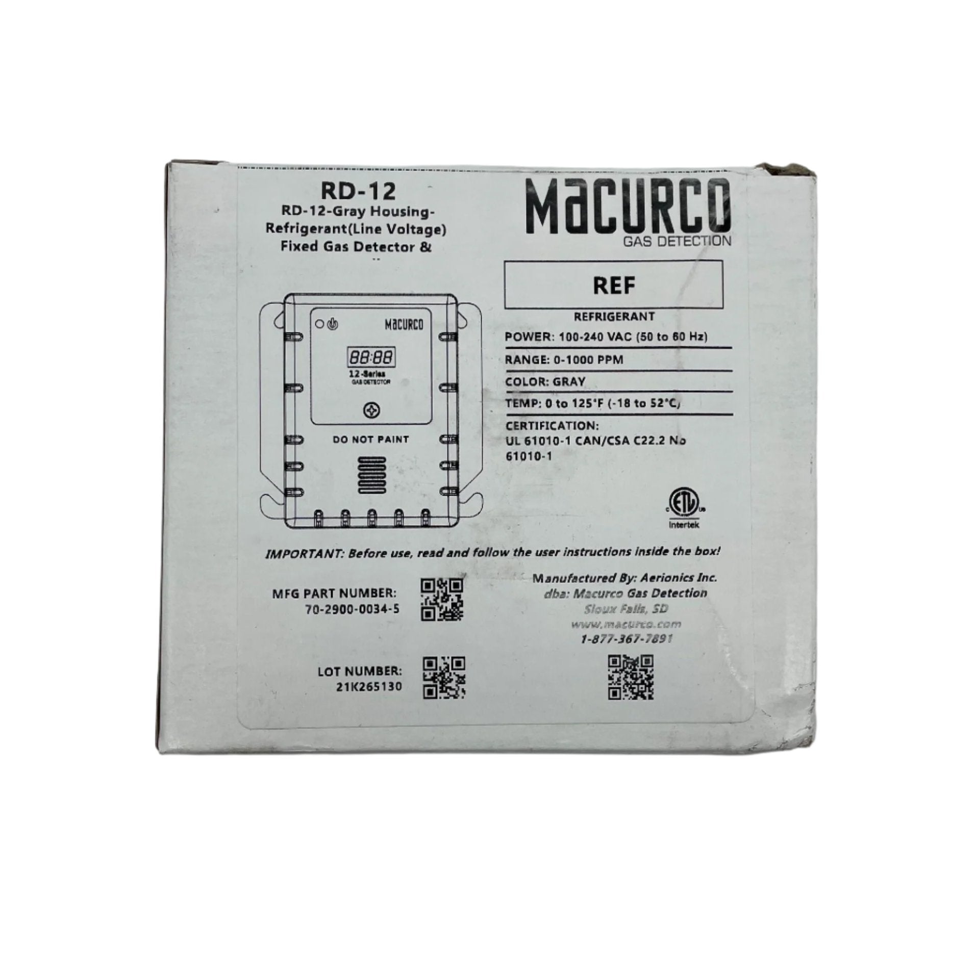 Macurco RD-12 Gas Detector Controller Transducer - The Fire Alarm Supplier