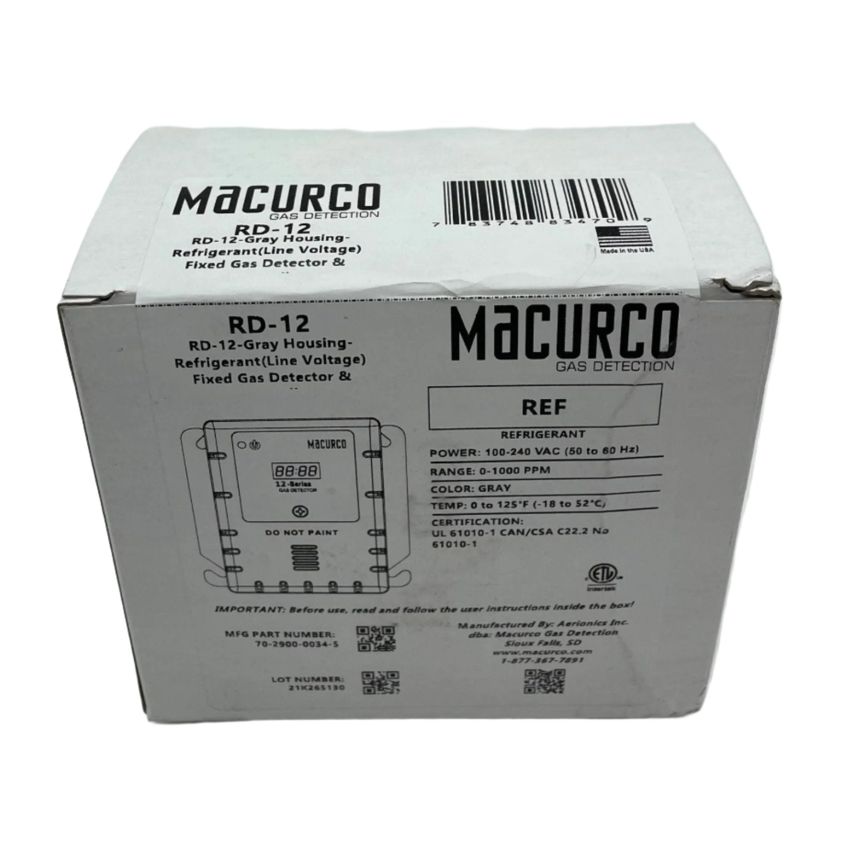 Macurco RD-12 Gas Detector Controller Transducer - The Fire Alarm Supplier