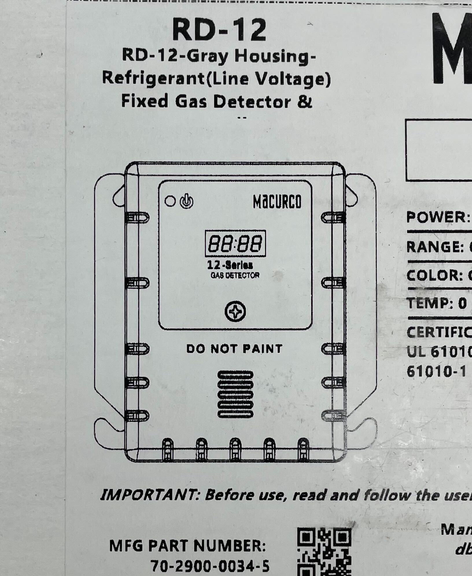 Macurco RD-12 Gas Detector Controller Transducer - The Fire Alarm Supplier