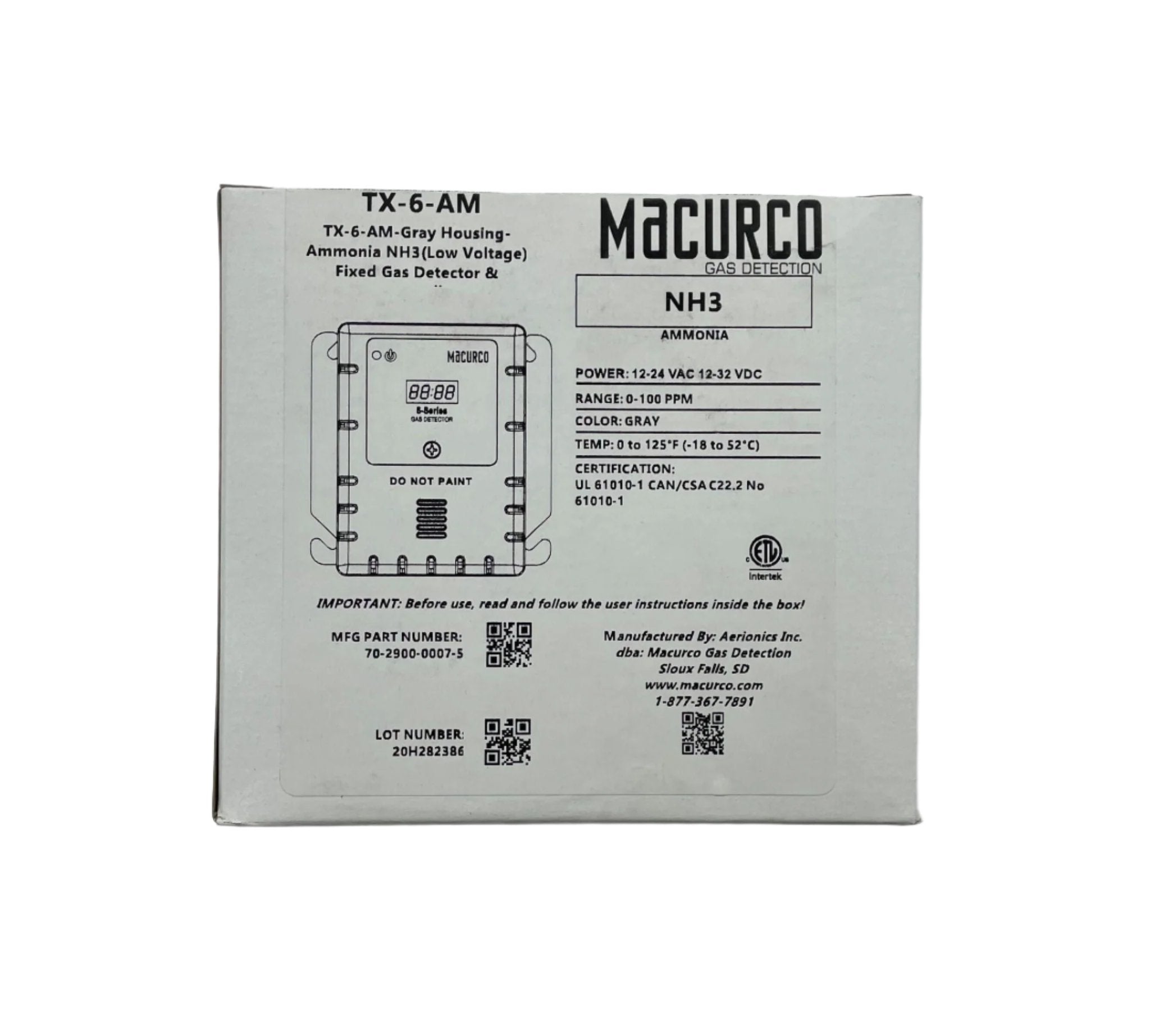 Macurco TX-6-AM Amonia Gas Detector - The Fire Alarm Supplier