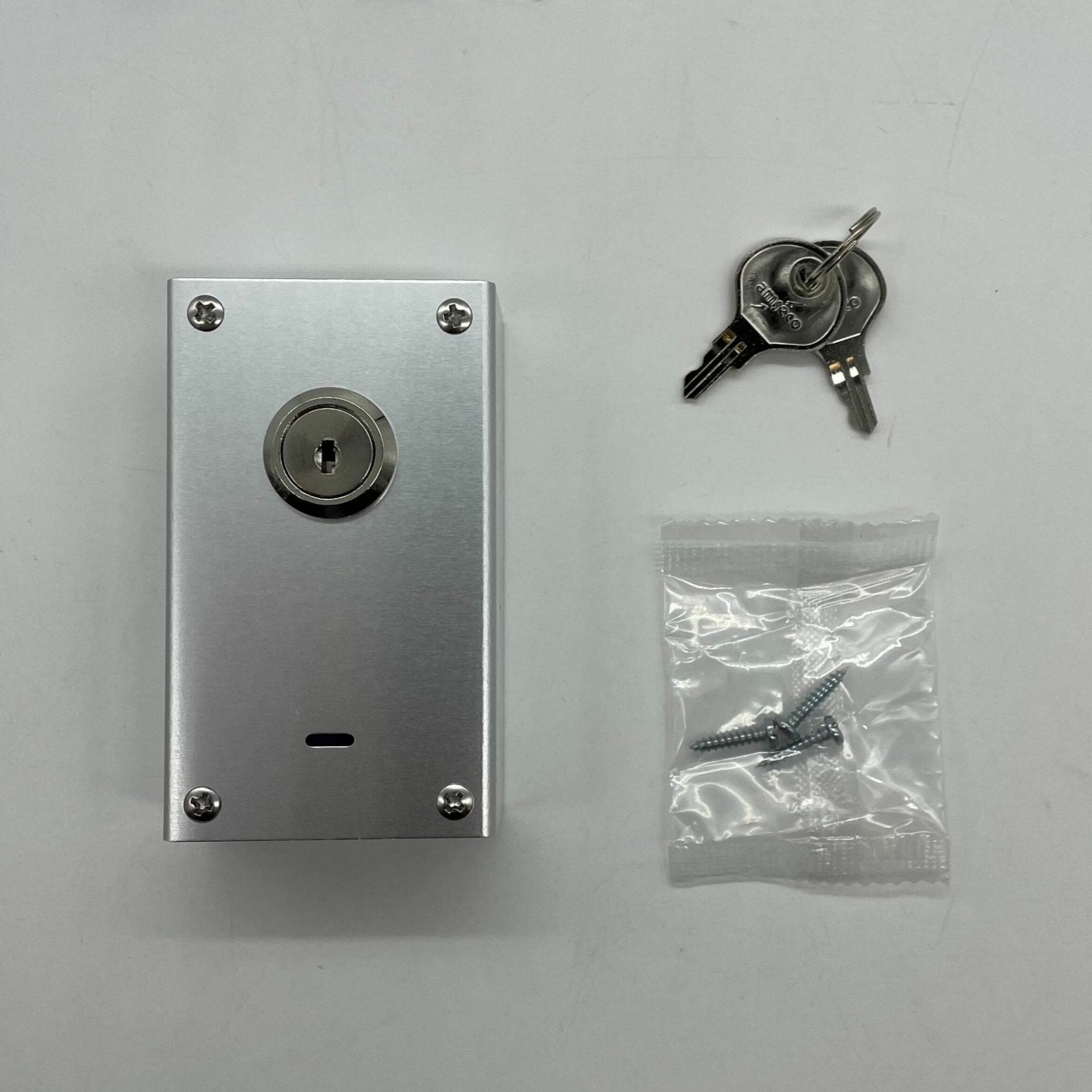 Potter HUSK-20 latching hold-up switch for fire alarm systems, mounted on electrical panel with wiring visible.