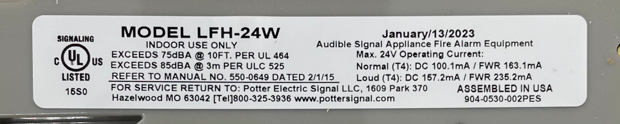 Potter LFH-24W - The Fire Alarm Supplier