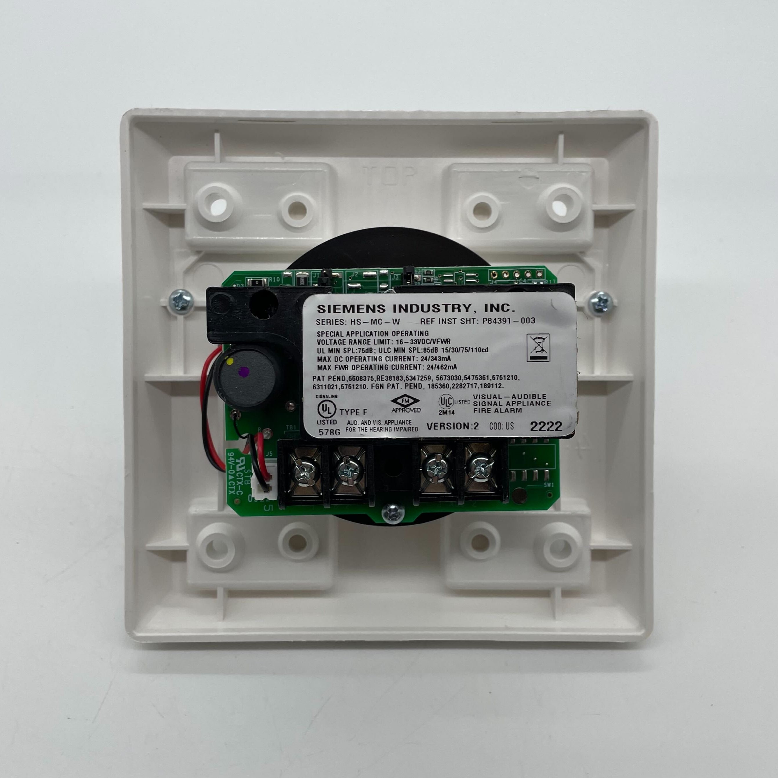 Siemens HS-MC-W white horn with multi-candela design, used for signaling and alarms in industrial or commercial settings.