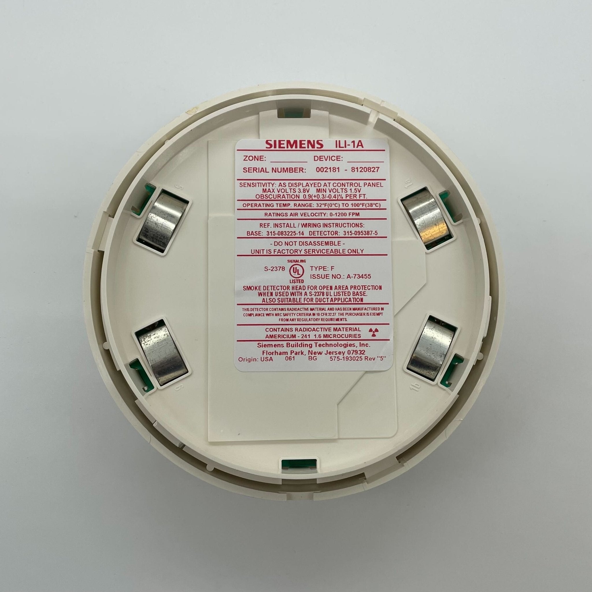 Siemens ILI-1A Addressable Ionization Detector - The Fire Alarm Supplier