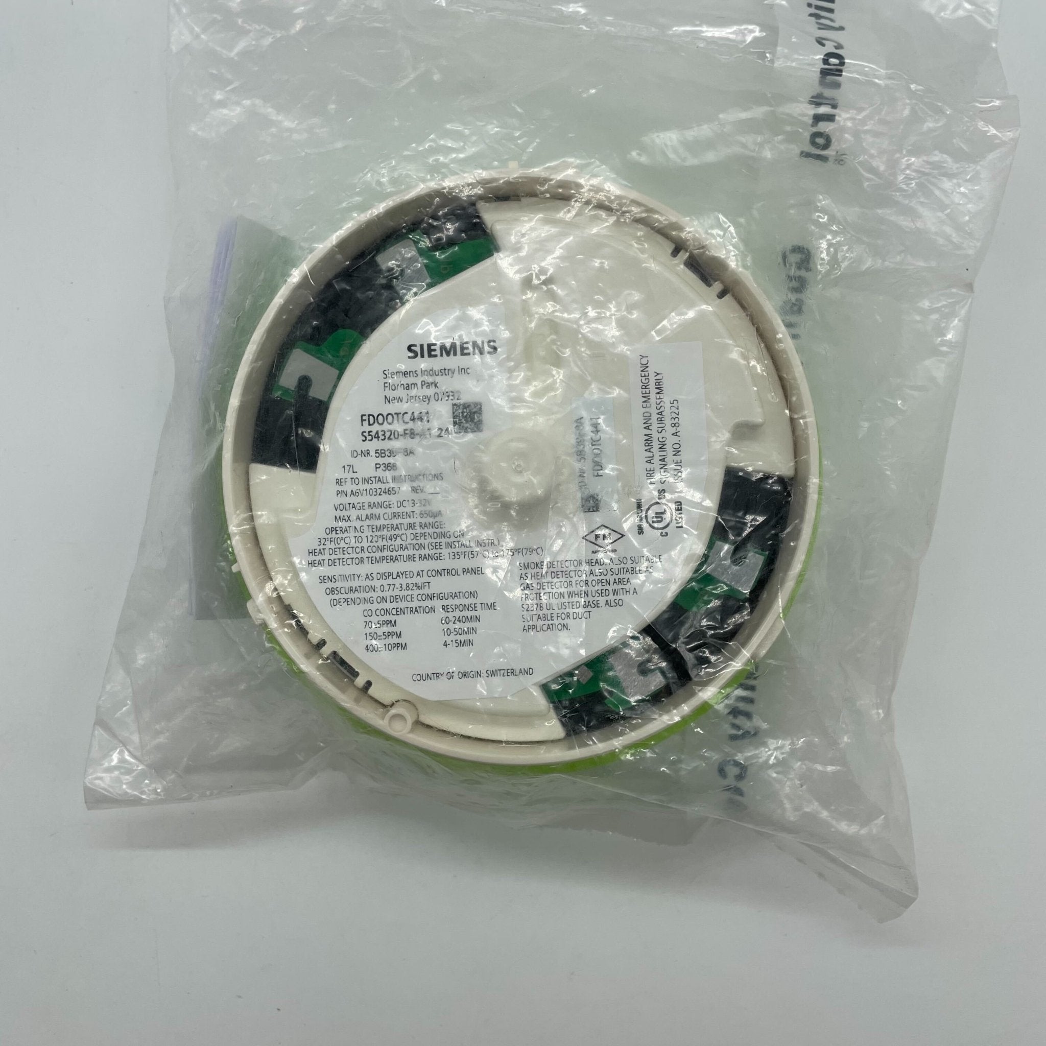 Siemens FDOOTC441 (S54320-F8-A1) Dual Optical Heat and Carbon