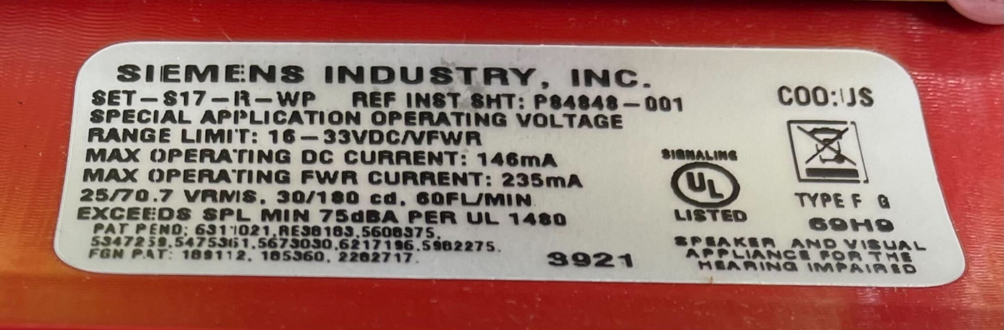 Siemens SET-S17-R-WP strobe light, white, industrial warning strobe with safety and signaling features.