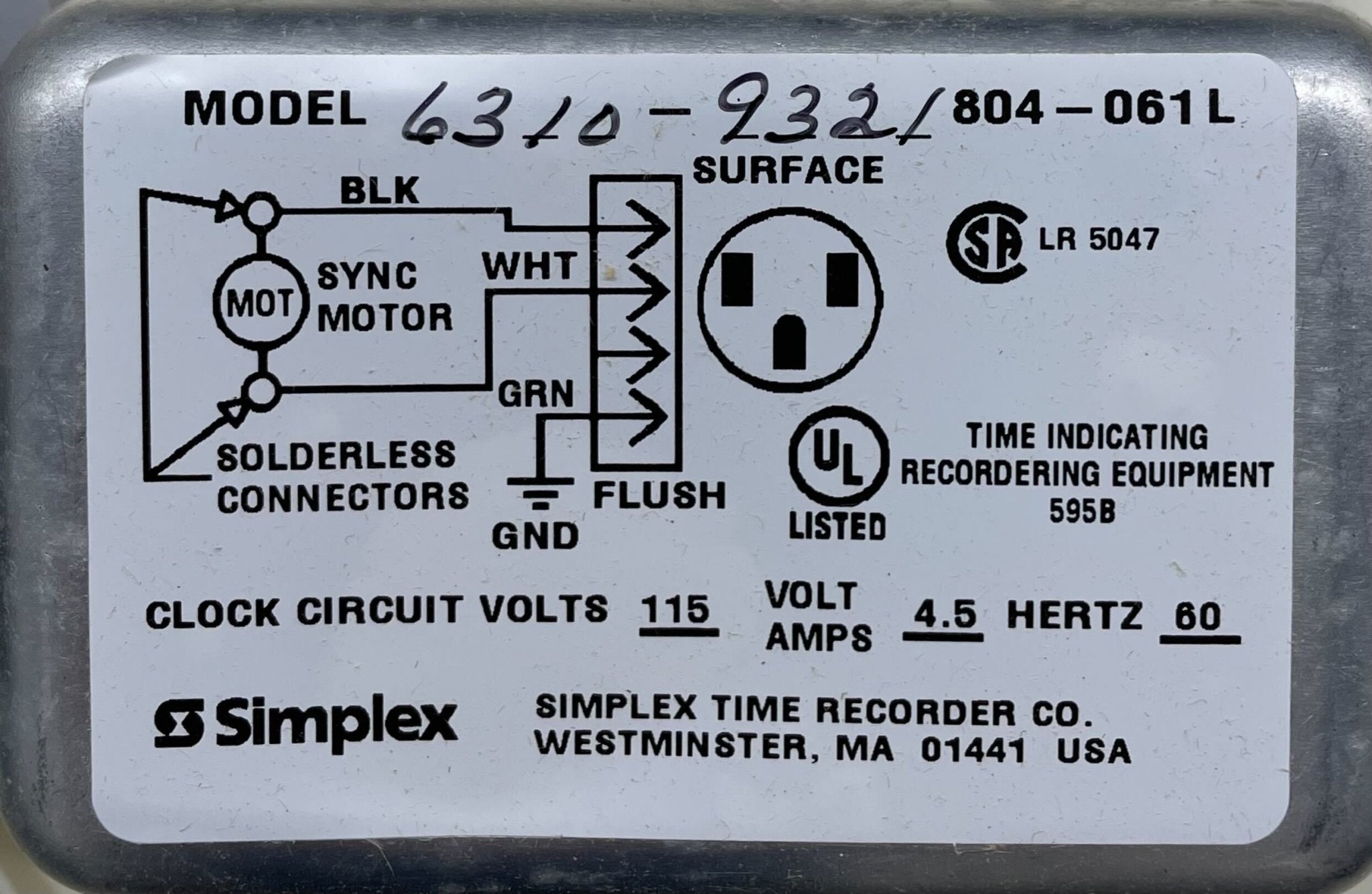 Simplex 6310-9321 Electric Synchronous Clock - The Fire Alarm Supplier