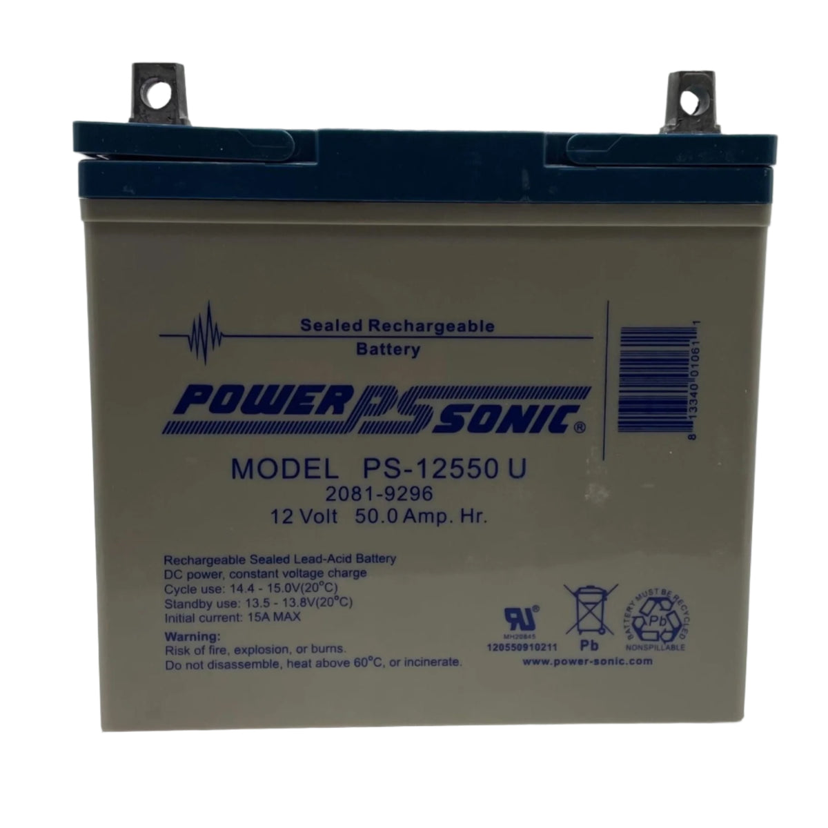Simplex 2081-9296 PS-12550 U 12V 50Ah battery, a reliable vehicle or backup power battery from Simplex.
