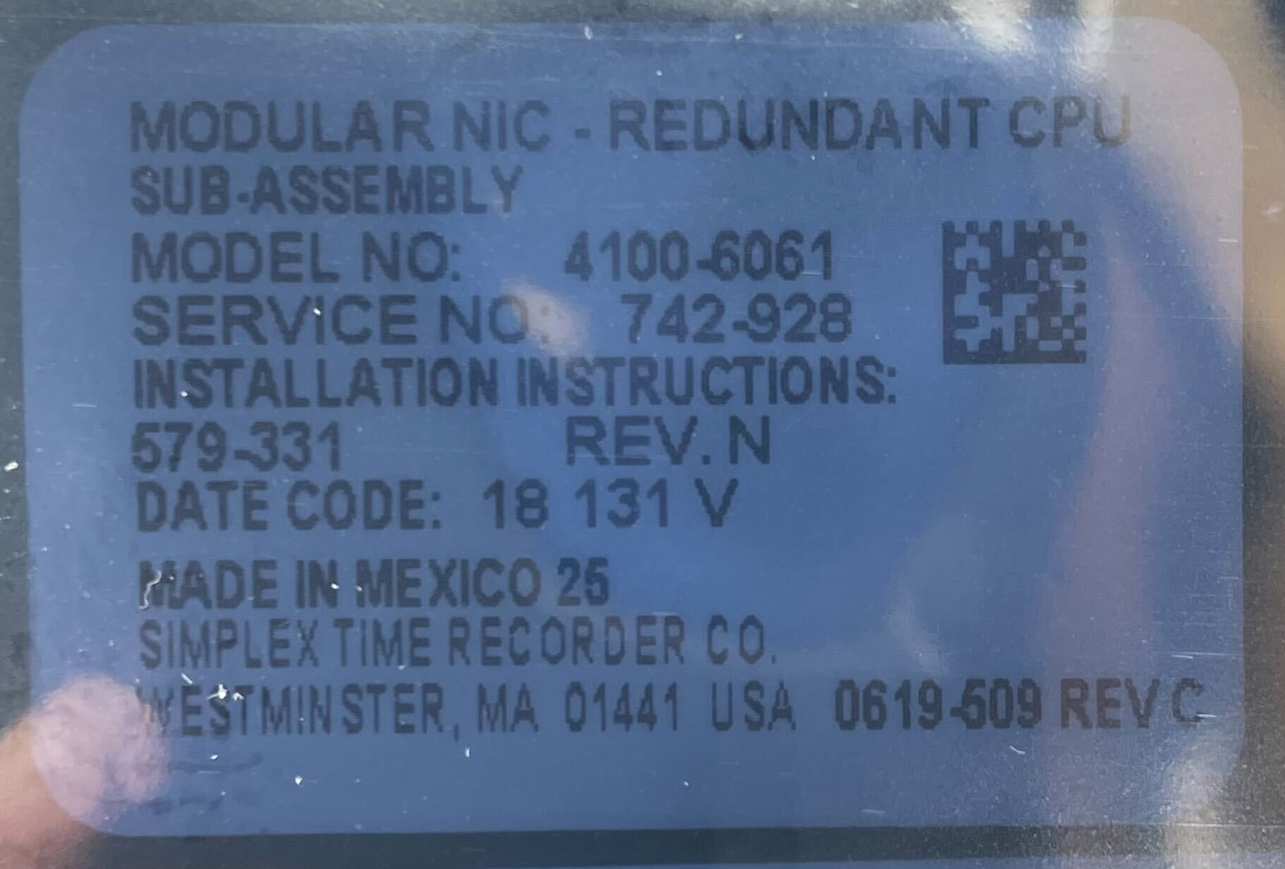 Simplex 4100-6061 Redundant Modular Nic - The Fire Alarm Supplier