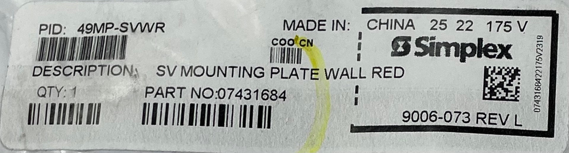 Red Simplex 49MP-SVWR mounting plate for secure equipment installation, featuring durable construction and precise fit.
