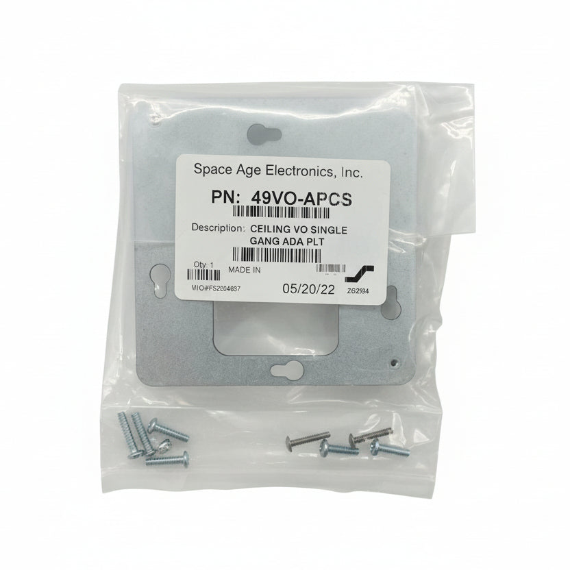 Simplex 49VO-APCS ceiling adapter plate for VO audio equipment, mounted on a white surface.
