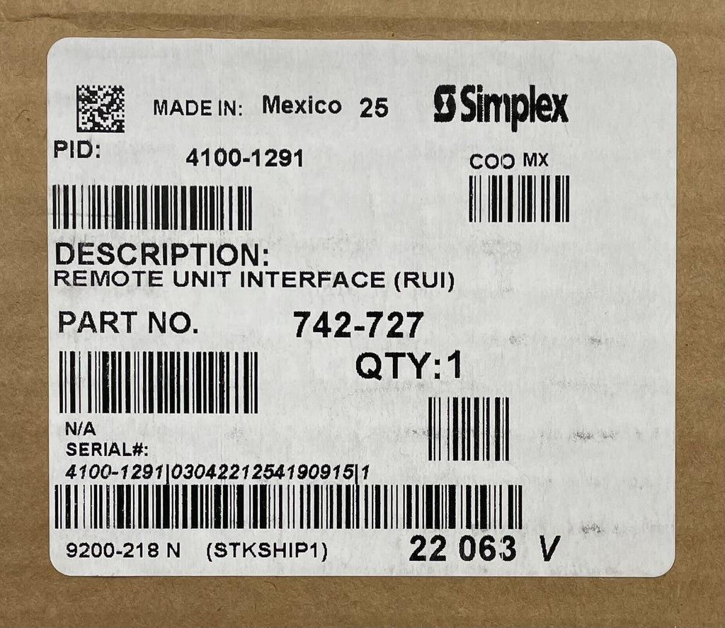 Simplex 4100-1291 (742-727) Remote Unit Interface