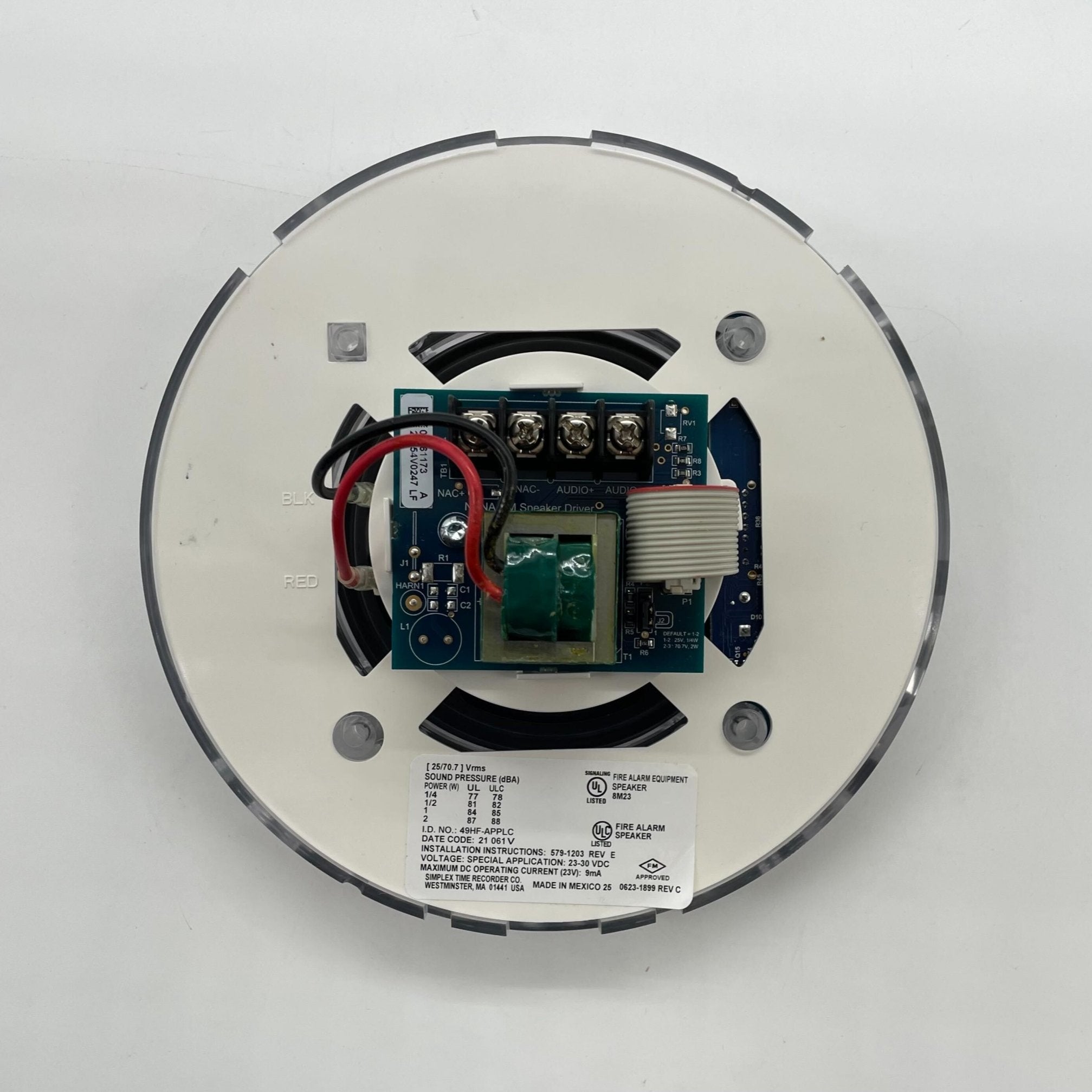Simplex TrueAlert ES high-fidelity addressable speaker displaying a sleek black design for emergency alert systems.