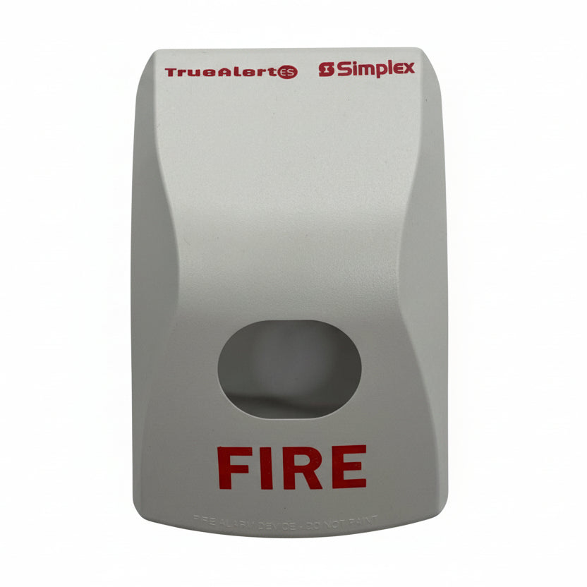 Simplex 59VO-WWF TrueAlert ES LED addressable strobe light for fire alarm systems, mounted on a wall.
