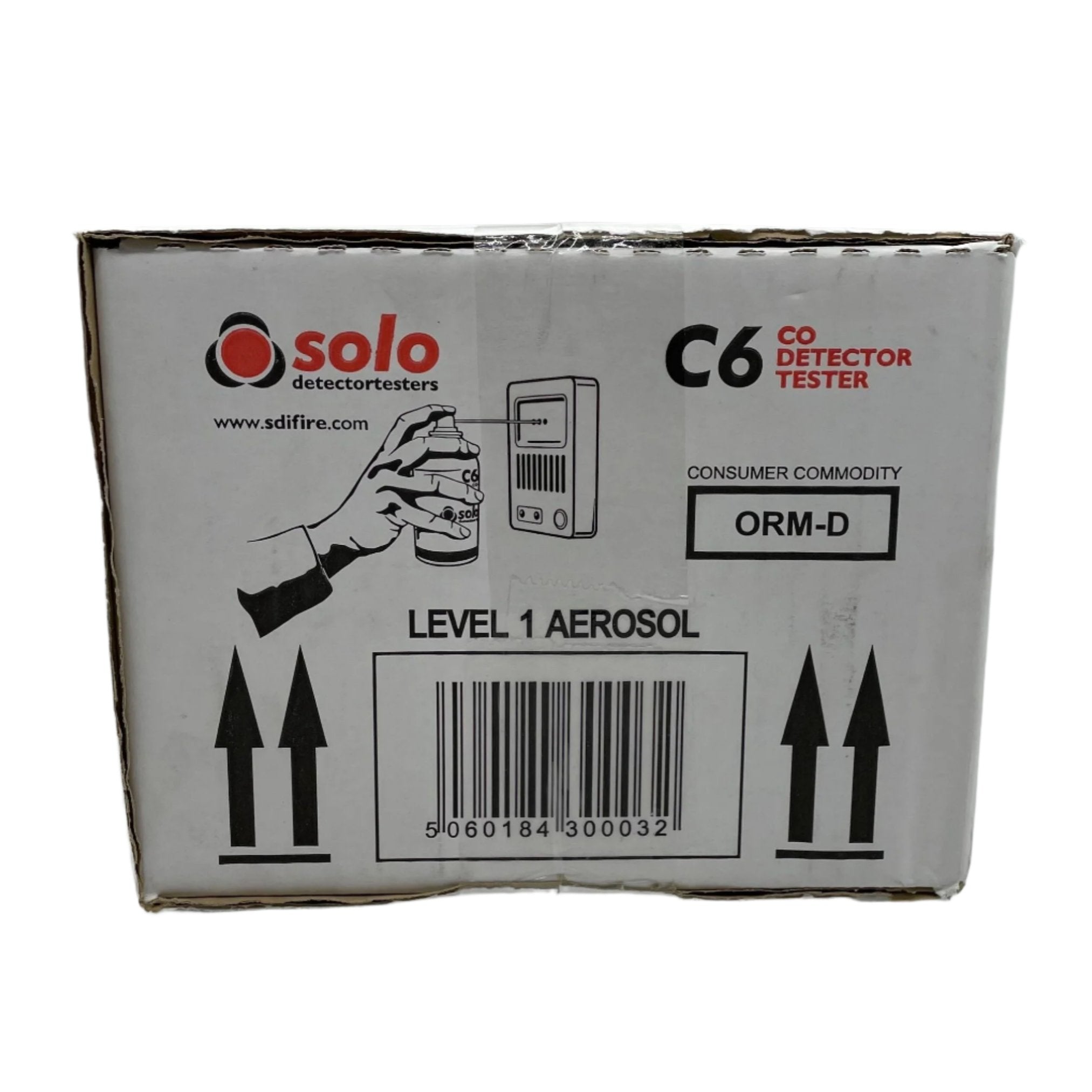 Solo C6 CO Test Aerosol for hand-held use, compact tester device for detecting carbon monoxide levels in the air.
