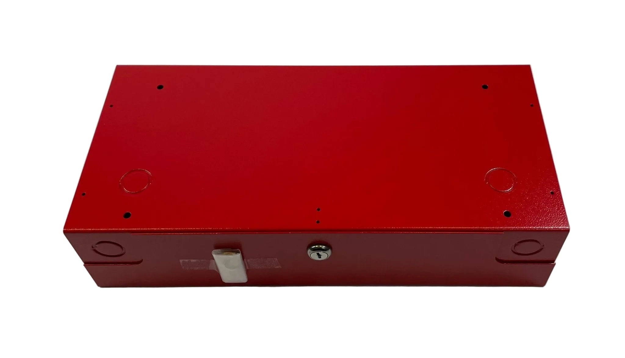 Red Space Age SSU00505 MBC Mini Battery Cabinet for fire alarms, compact metal enclosure with secure latch.