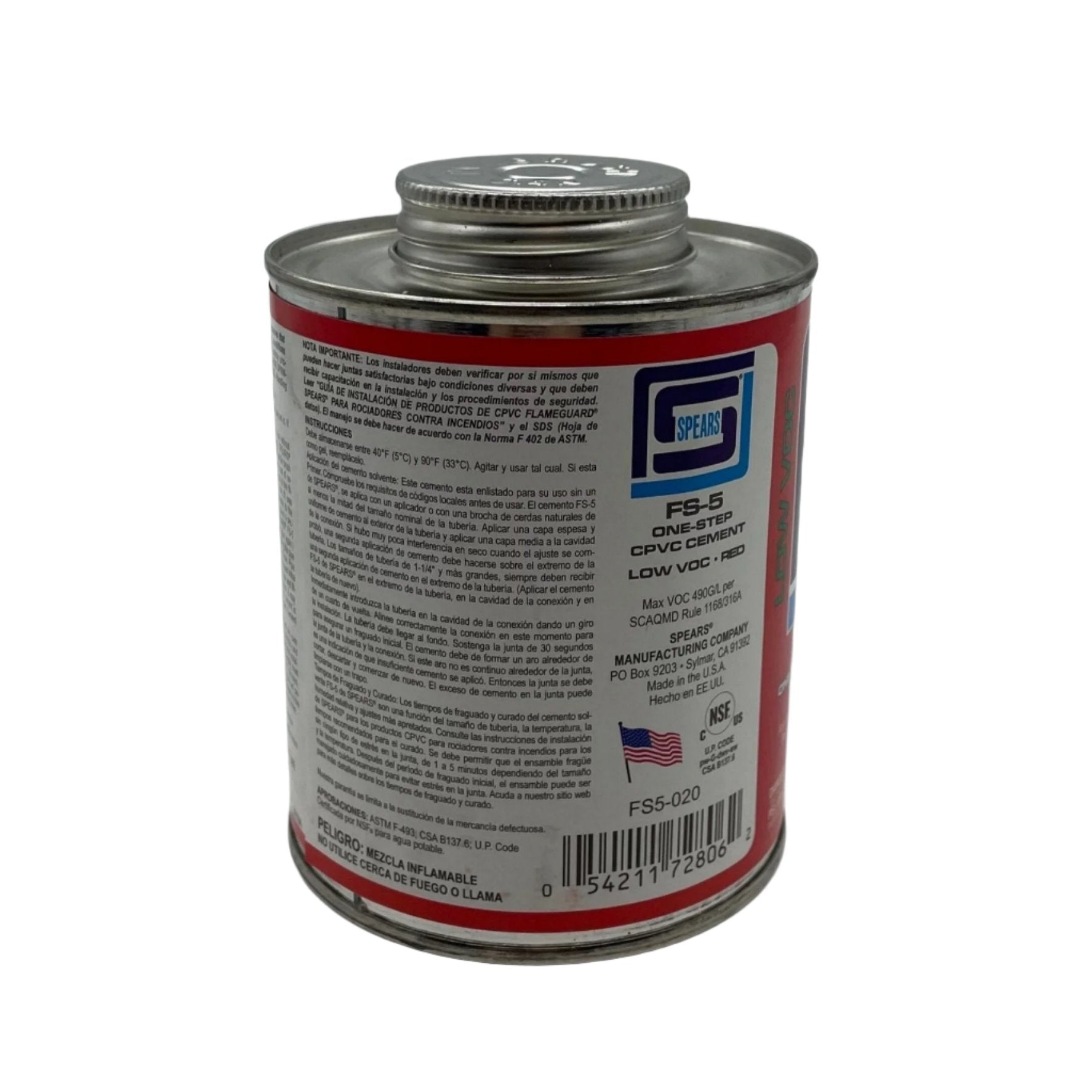 Spears VP-CEMENT cement used in fire alarm systems, shown in a 1 pint container with a label for Spears fire alarms.