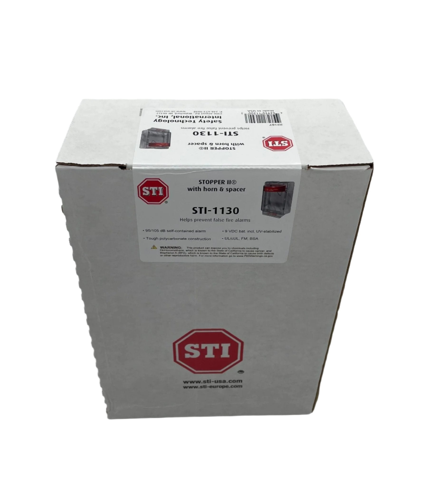 STI-1130 Stopper II with Horn and Clear Spacer, Fire Label - The Fire Alarm Supplier