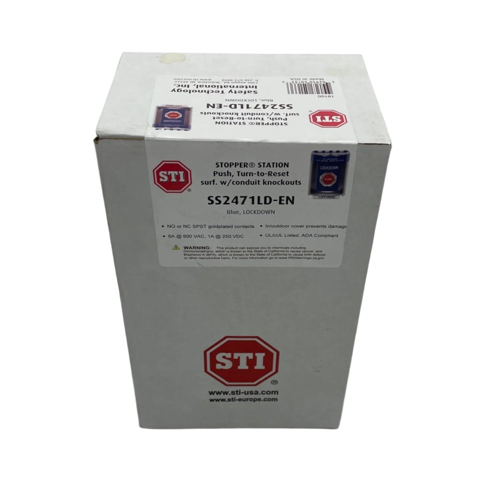 STI SS2471LD-EN Blue Indoor / Outdoor Surface Turn-to-Reset Stopper Station with LOCKDOWN - The Fire Alarm Supplier