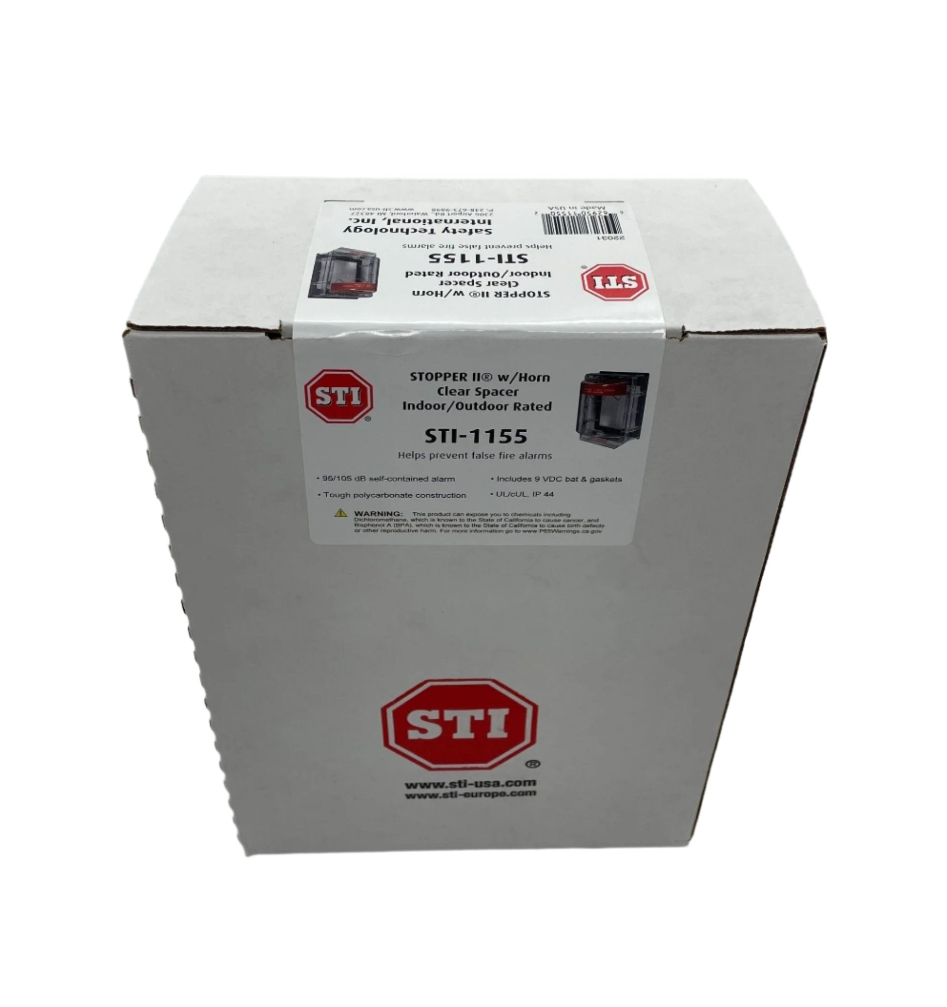 STI-1155 Stopper II with Horn and Spacer (Indoor/Outdoor Rated), Fire Label - The Fire Alarm Supplier