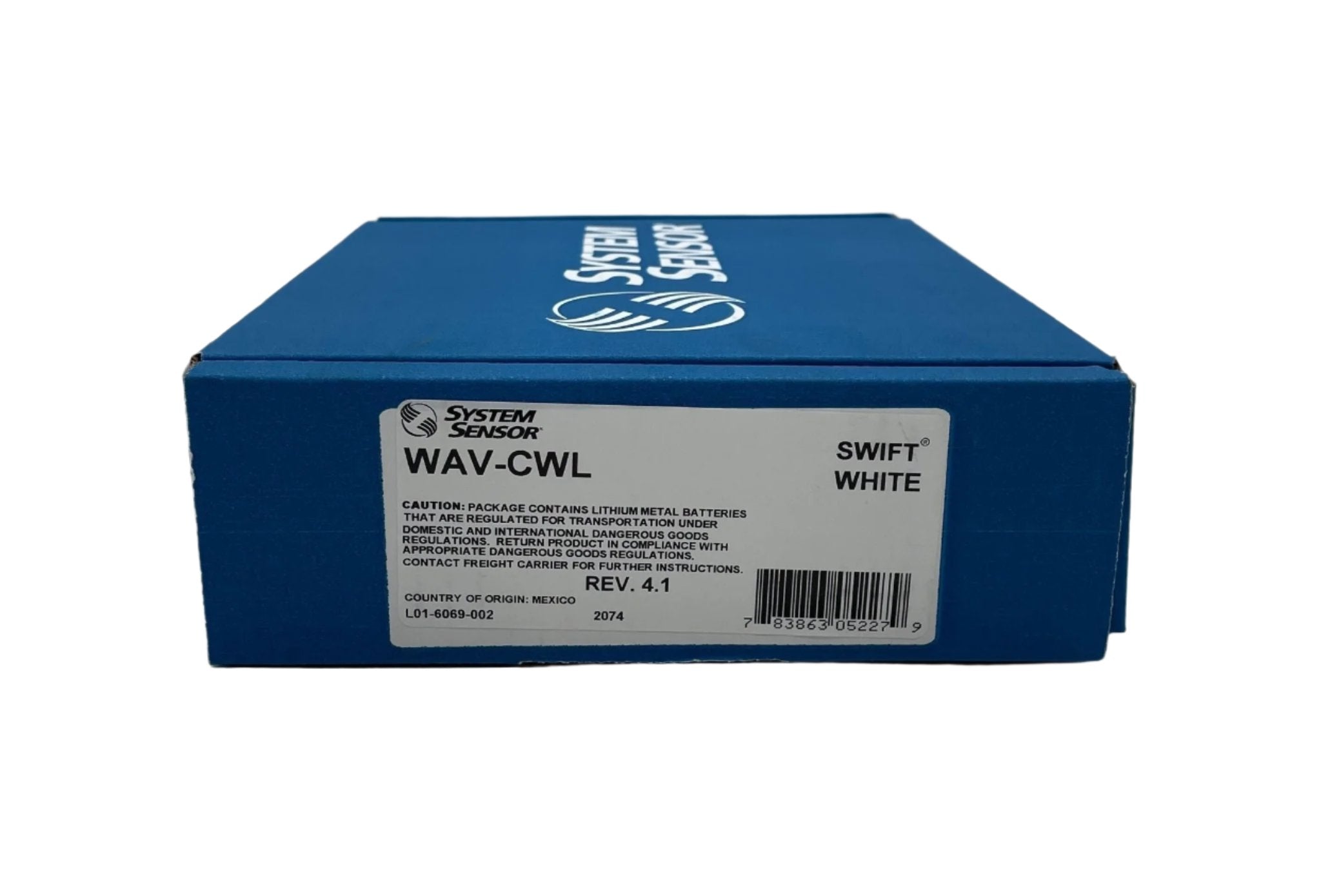 System Sensor WAV-CWL wireless AV base for alarm systems, shown with mounting components and connection ports.