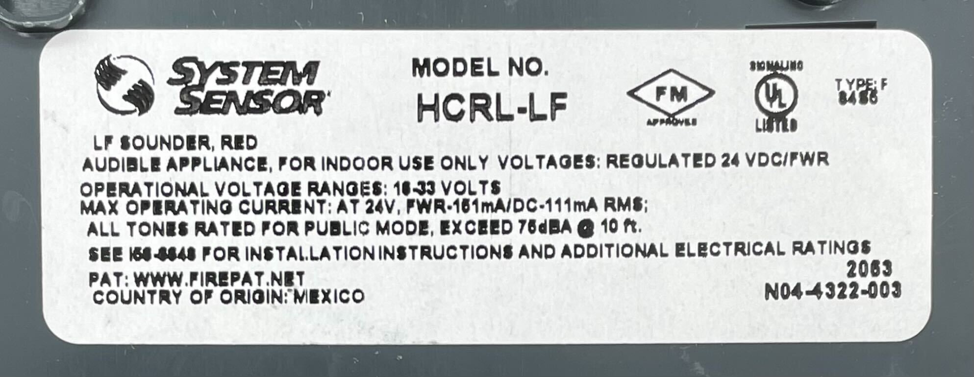 System Sensor HCRL-LF - The Fire Alarm Supplier