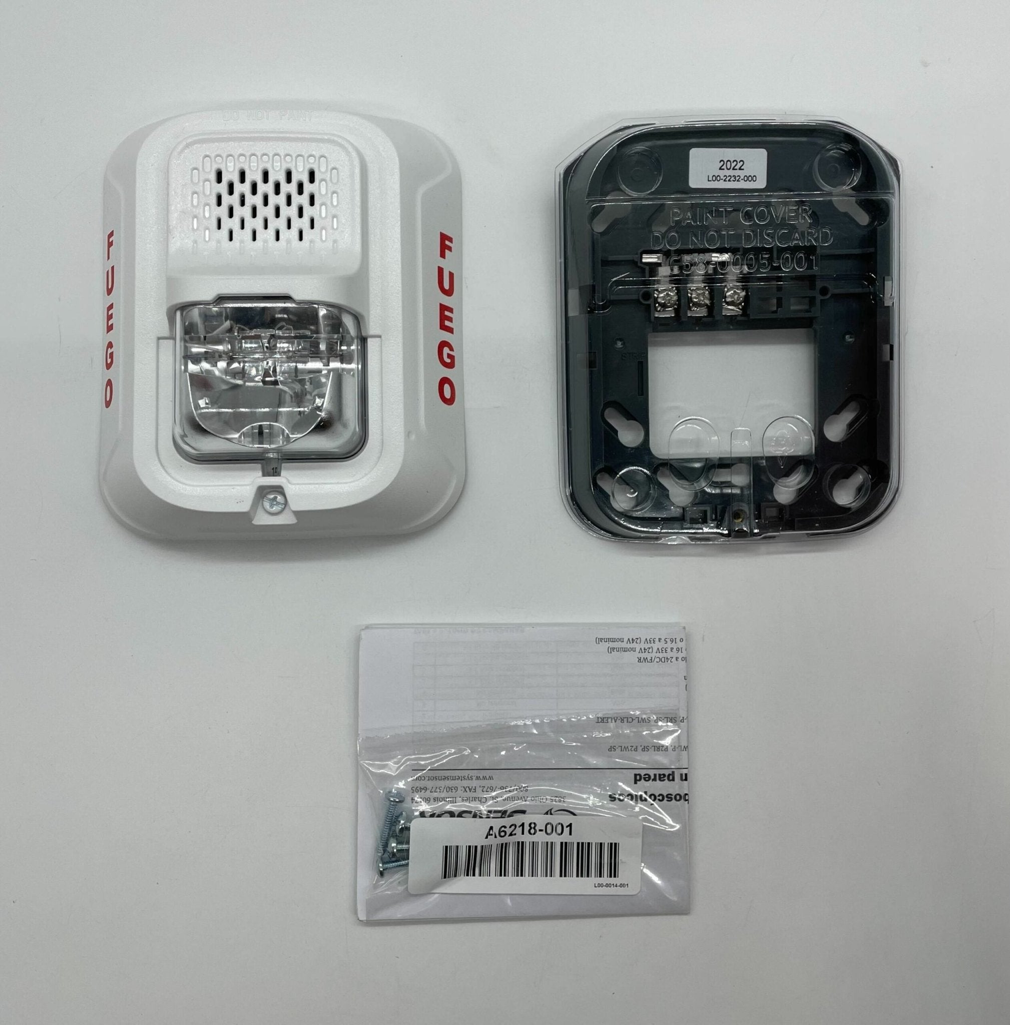 System Sensor P2WL-SP horn strobe fire alarm device with white housing and mounting base, designed for emergency notification.