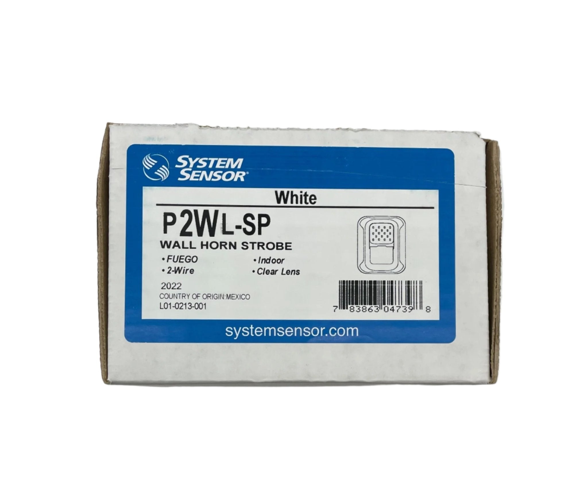 System Sensor P2WL-SP horn strobe alarm with bright flashing light and loud horn for fire safety and alert signaling.