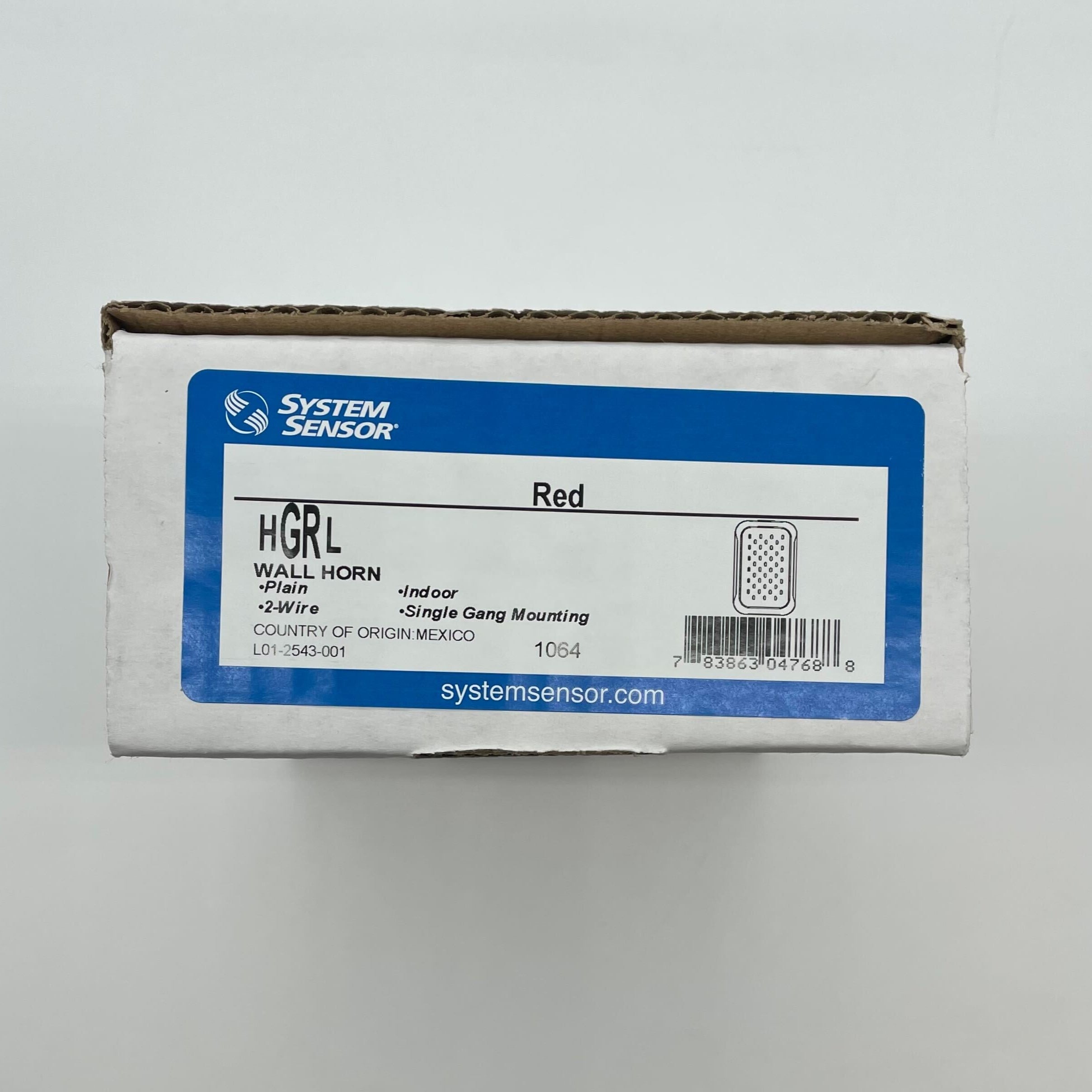 System Sensor HGRL Horn in white wall mount with compact red housing, designed for industrial alarm and warning systems.