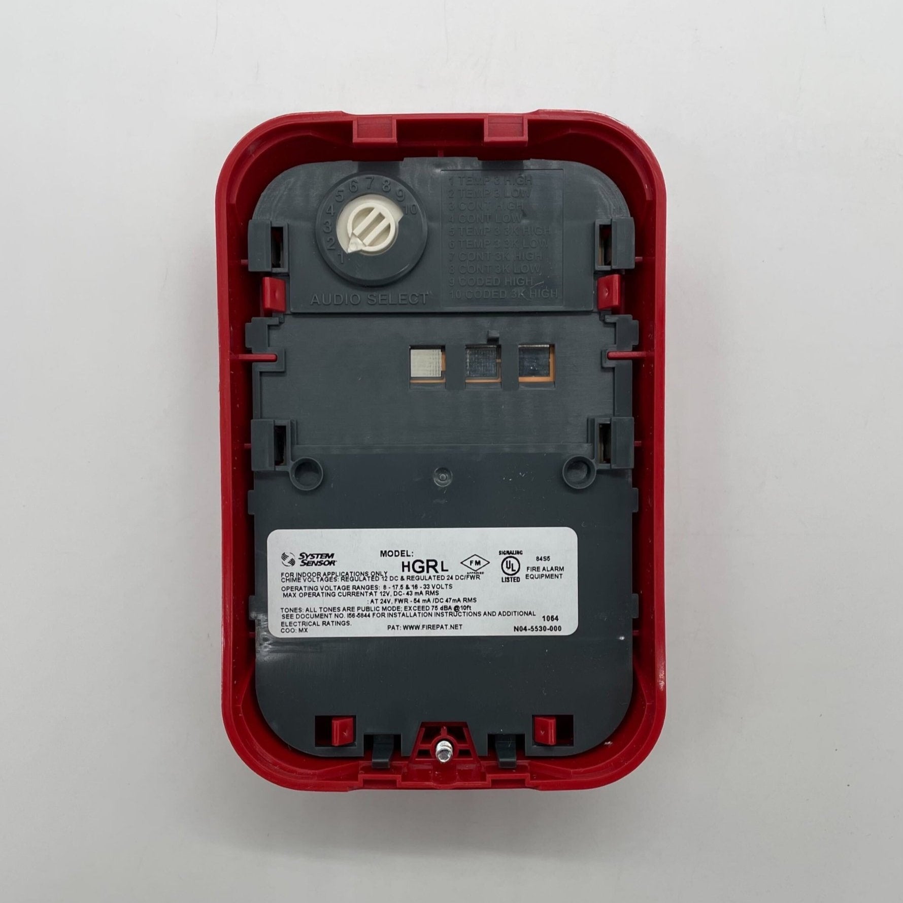 System Sensor HGRL horn in white wall-mount design with compact red housing, used for alerting and signaling.