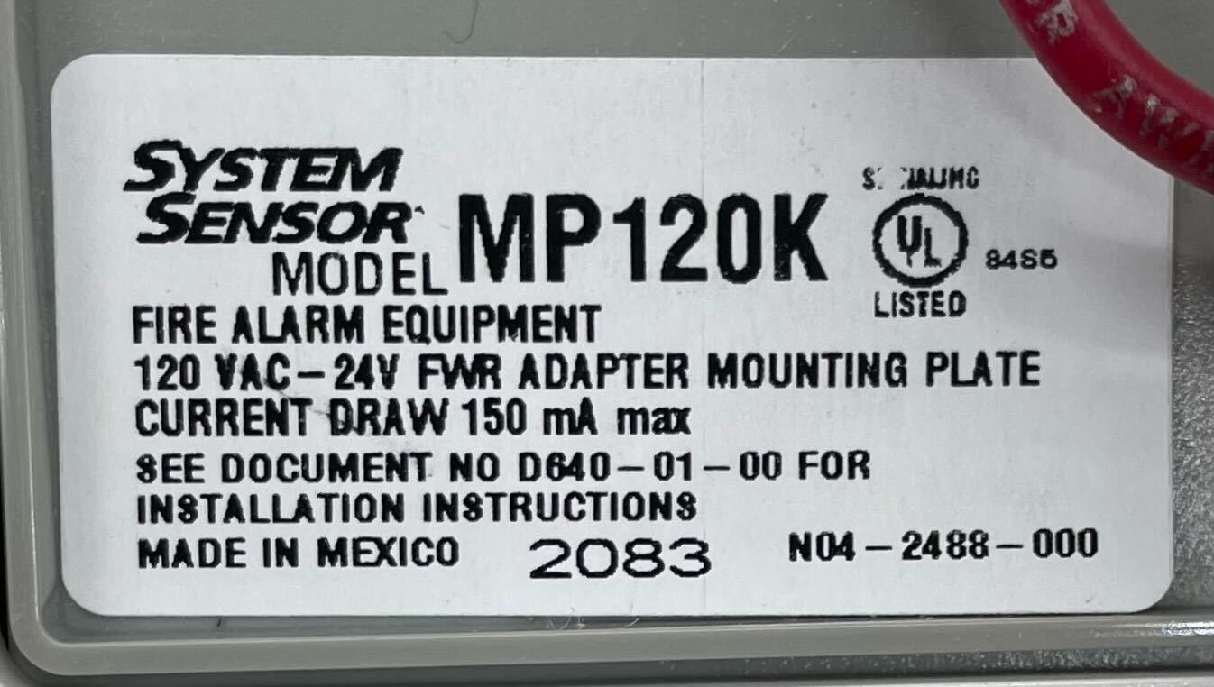 System Sensor MP120K 120 VAC adapter mounting plate for secure installation of sensors or devices.