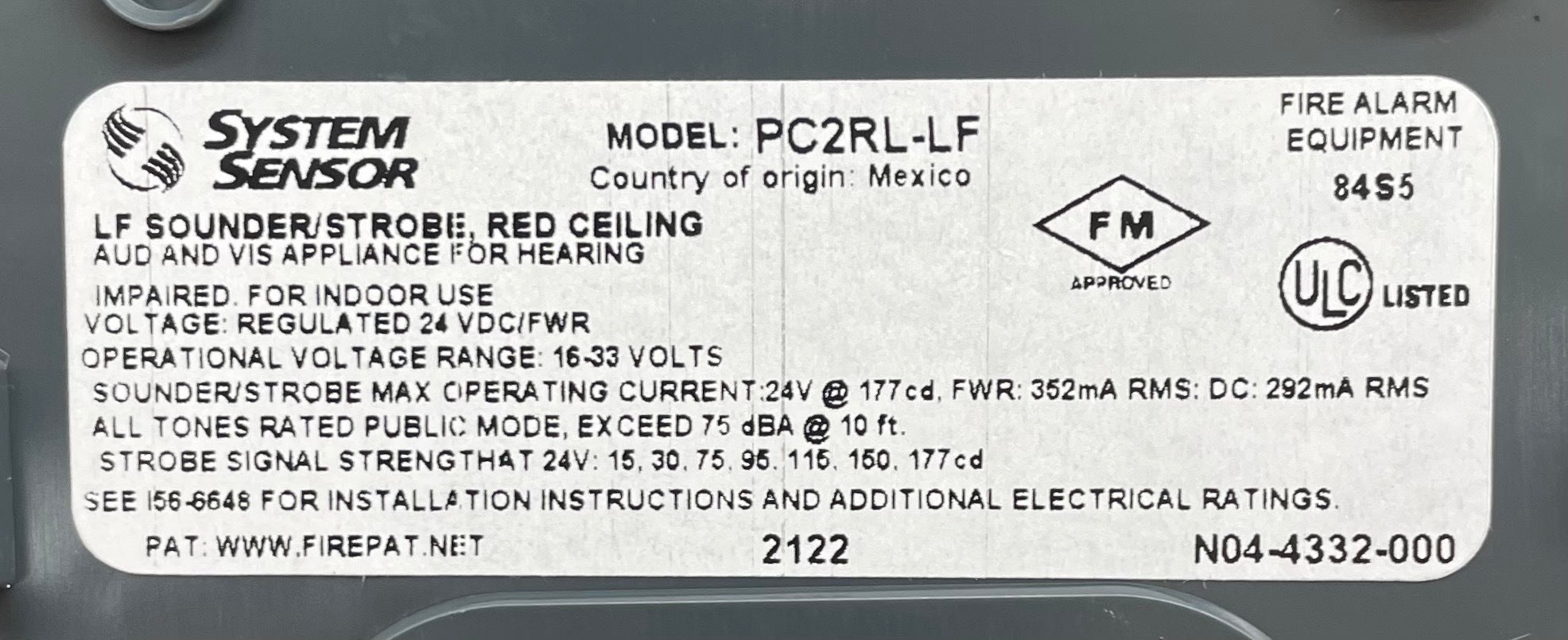 System Sensor PC2RL-LF - The Fire Alarm Supplier