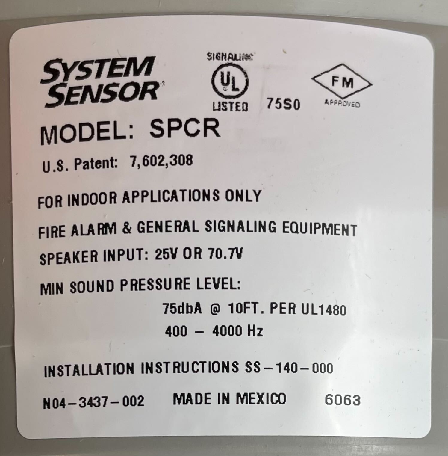 System Sensor SPCR - The Fire Alarm Supplier