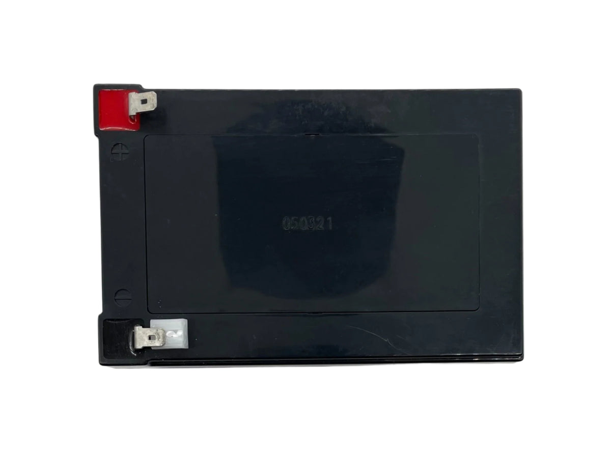 Vesda by Xtralis VBT-012 sealed lead acid battery, compact rechargeable power source with terminals for security and fire detection systems.
