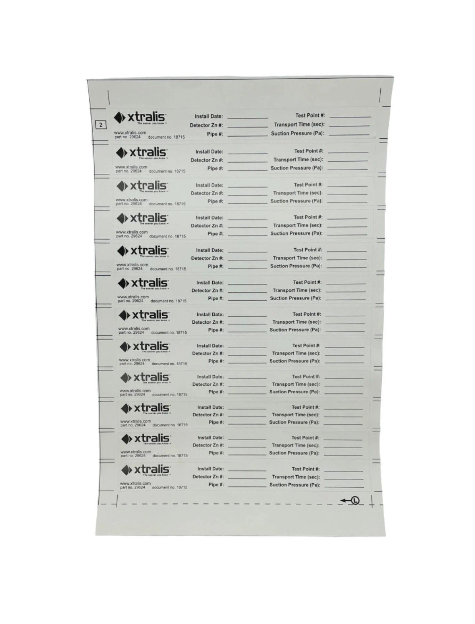 VESDA VSP-950 Test Point Pipe Labels