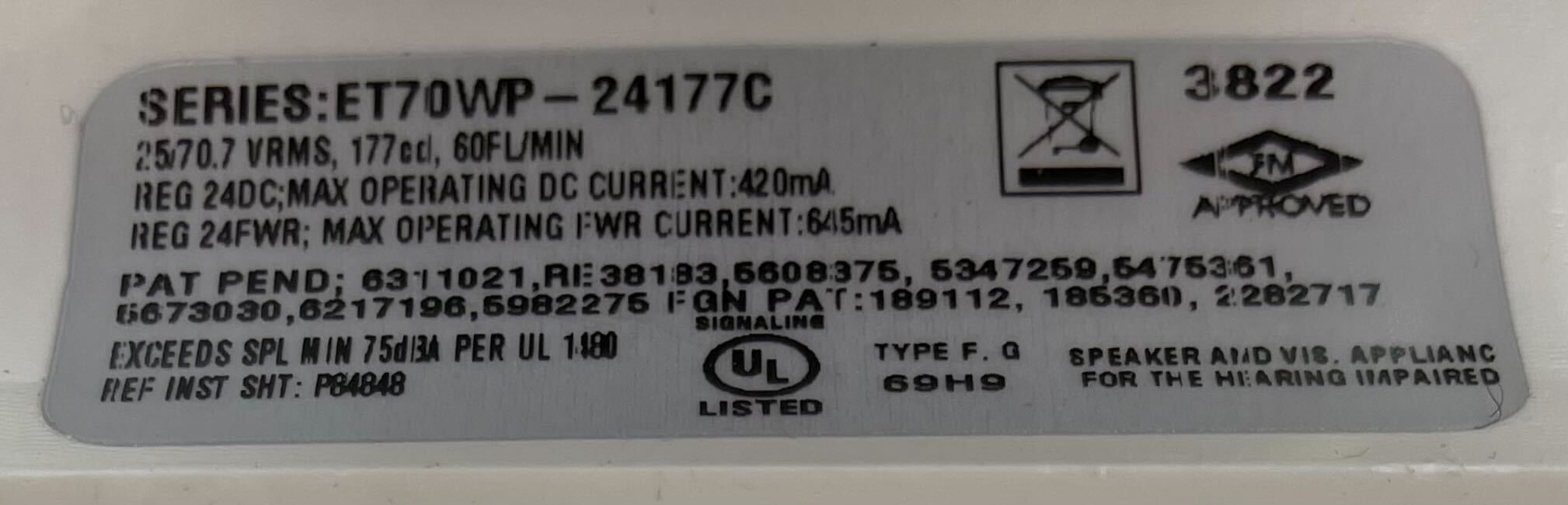 Wheelock ET70WP-24177C-FW - The Fire Alarm Supplier