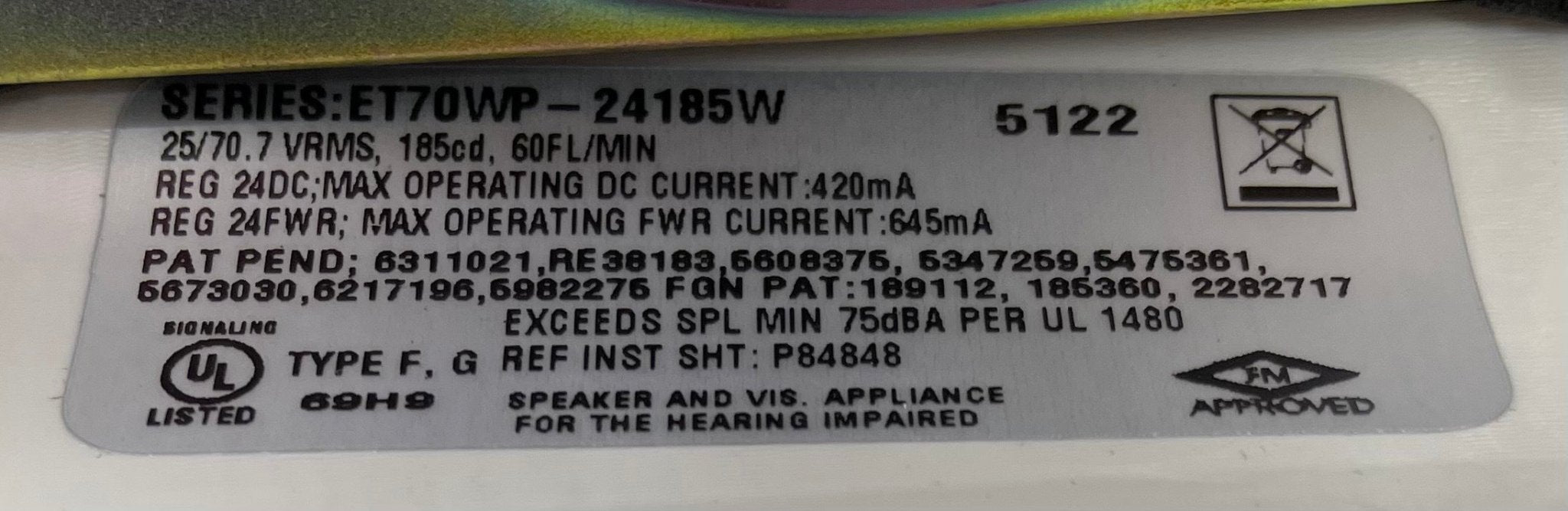 Wheelock ET70WP-24185W-FW - The Fire Alarm Supplier