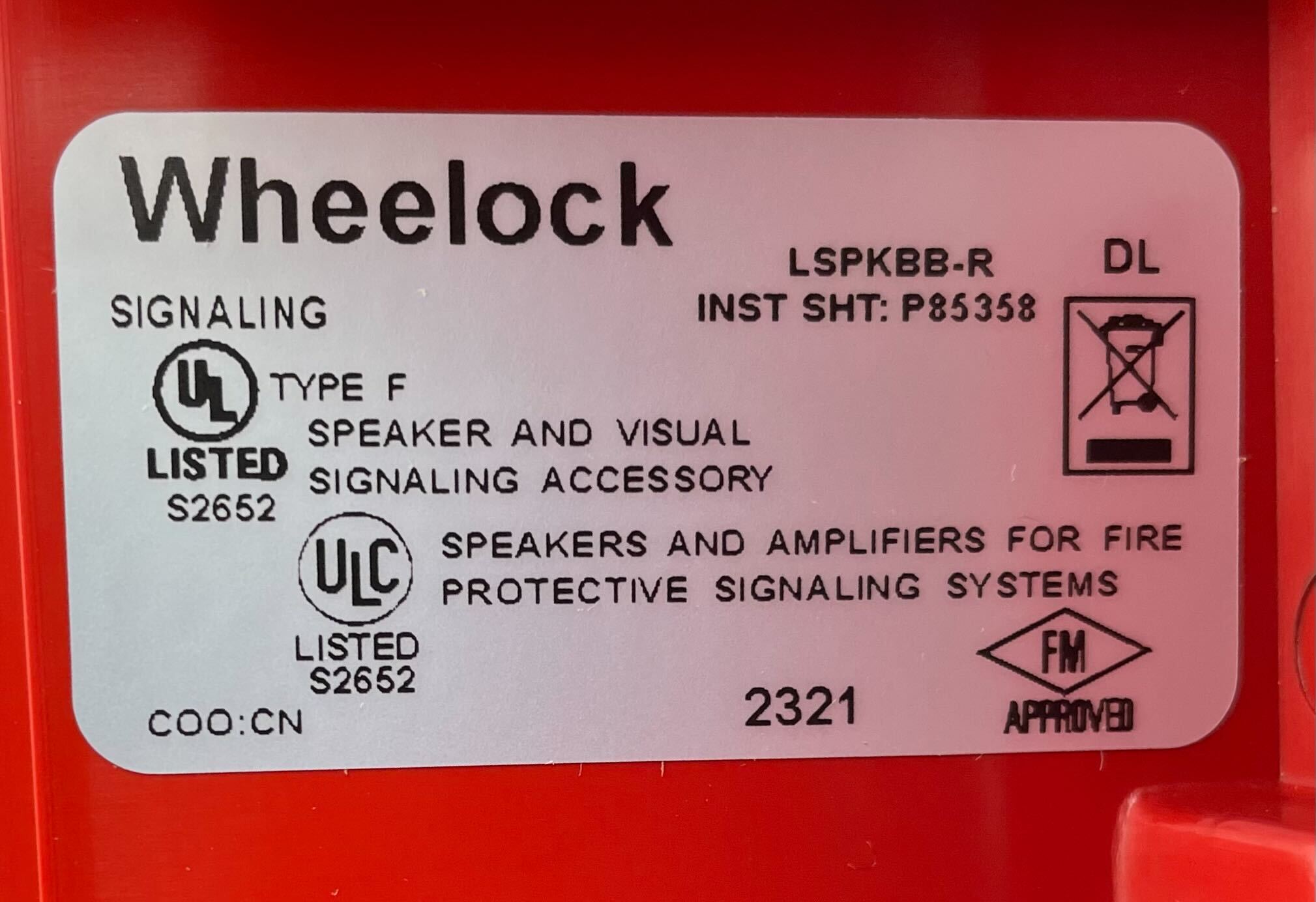 Wheelock LSPKBB-R - The Fire Alarm Supplier