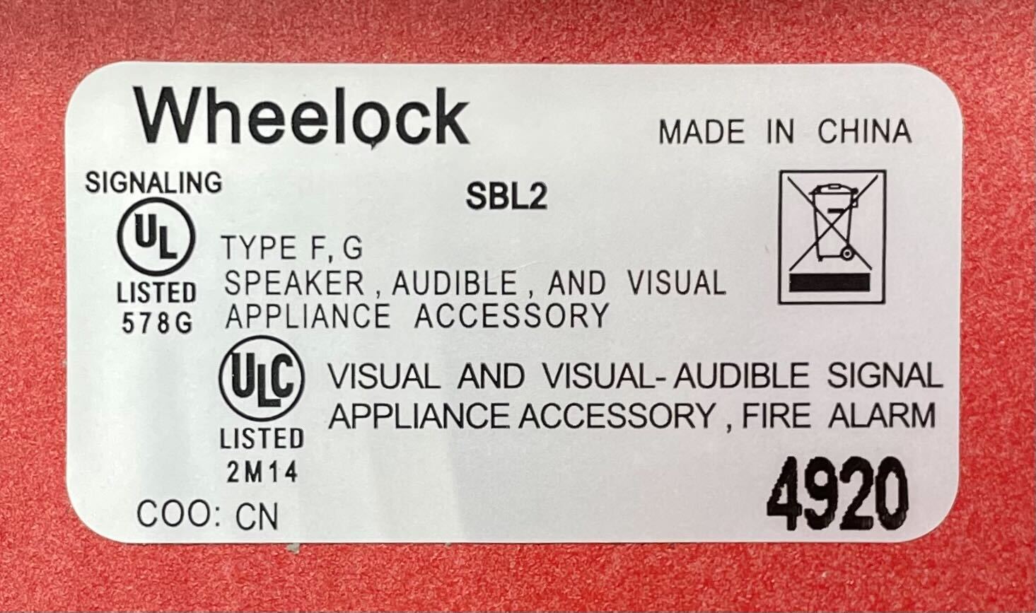 Wheelock SBL2-R - The Fire Alarm Supplier